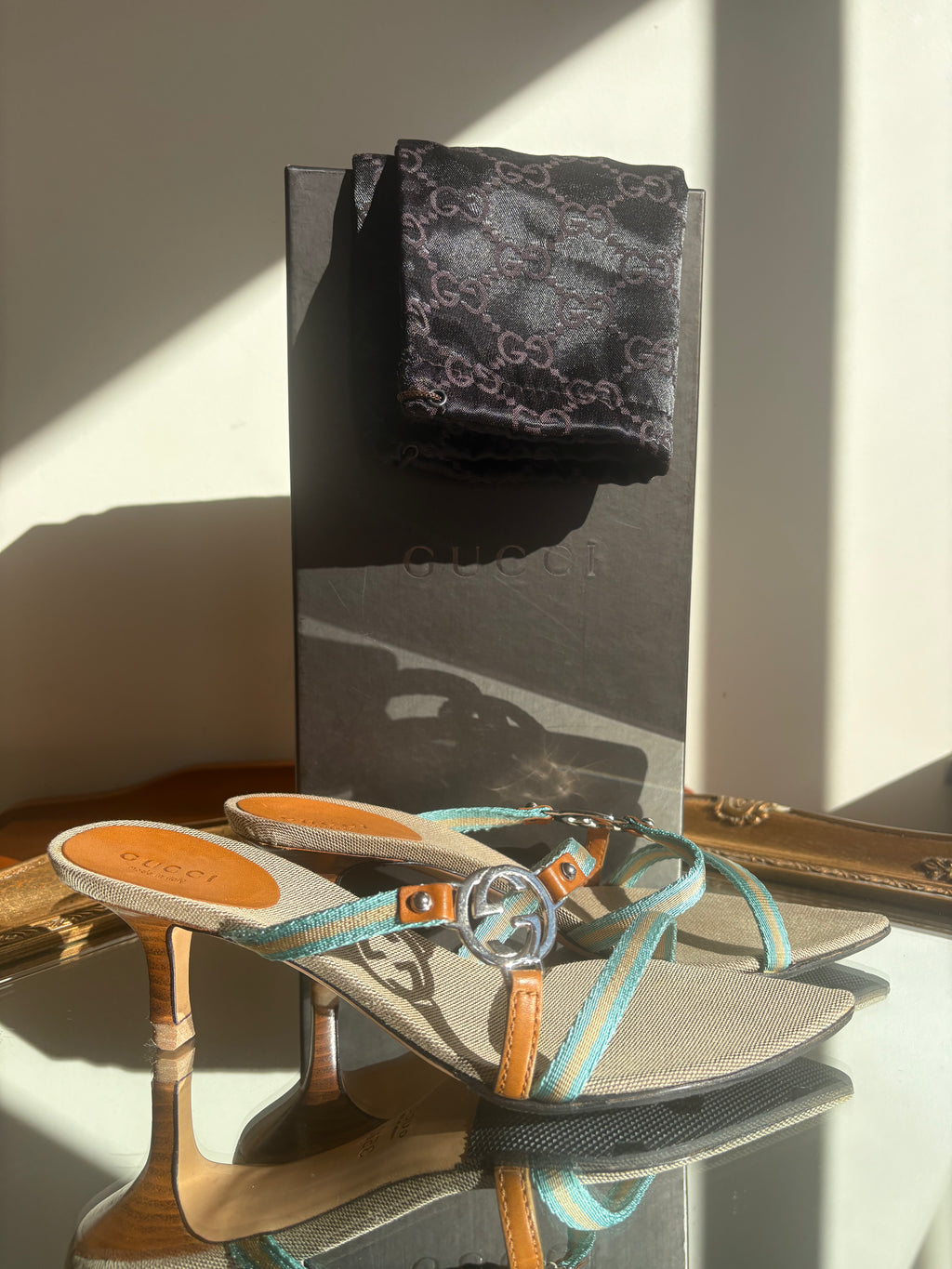 Gucci x Tom Ford strappy baby blue kitten heels (35.5)