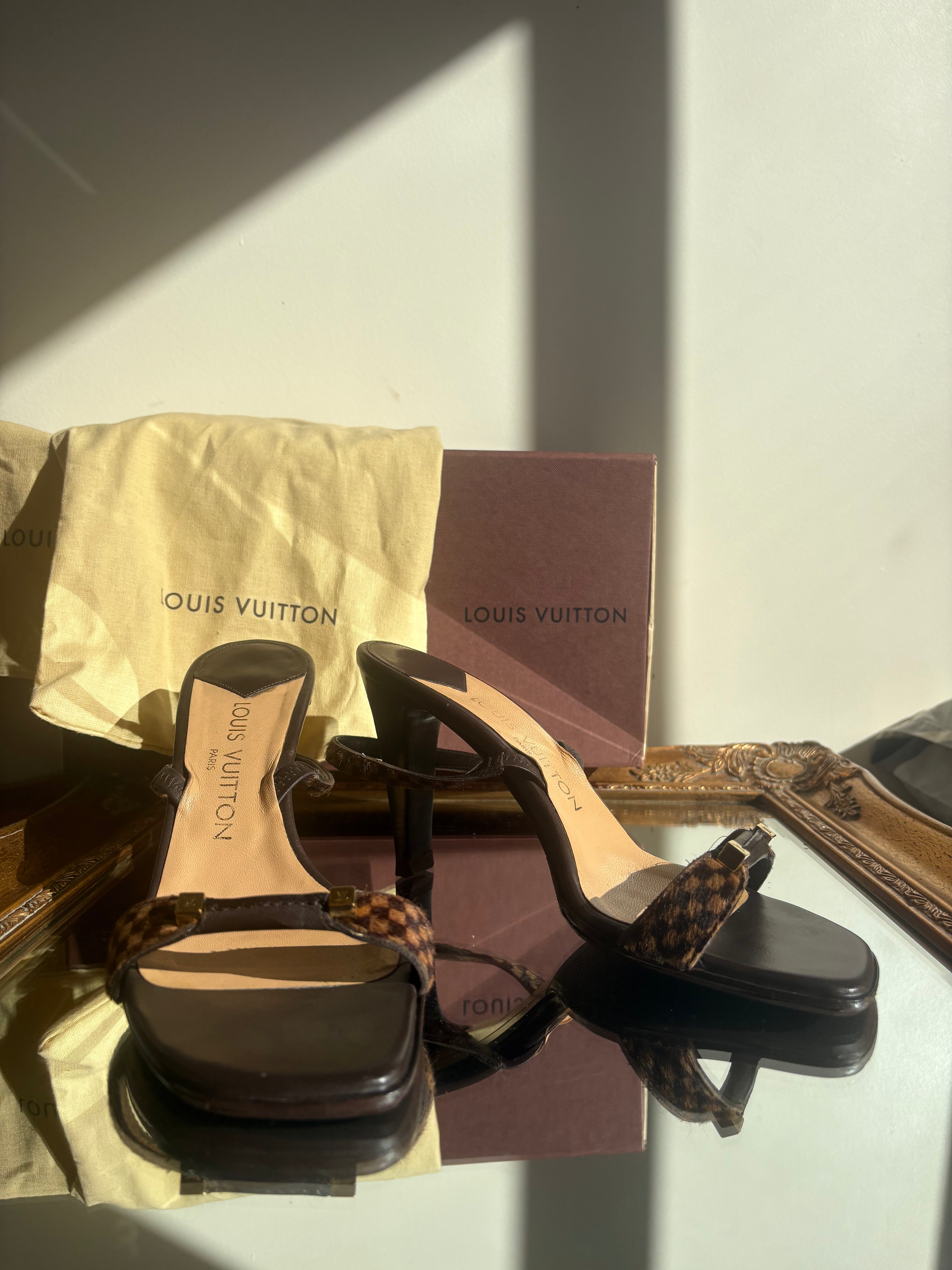 Louis Vuitton damier pony hair mules (37.5)
