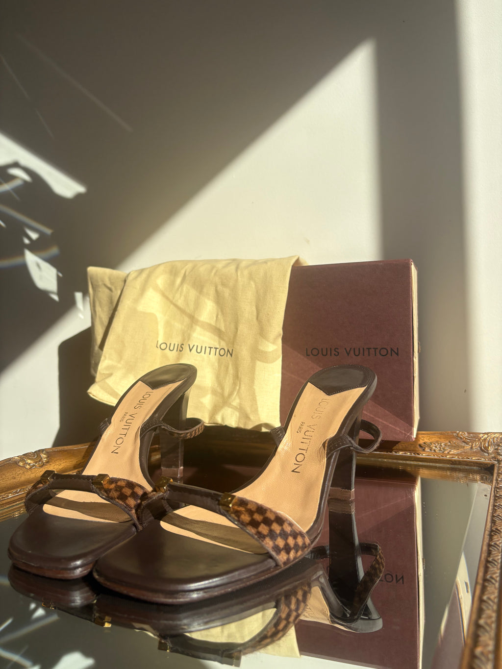 Louis Vuitton damier pony hair mules (37.5)