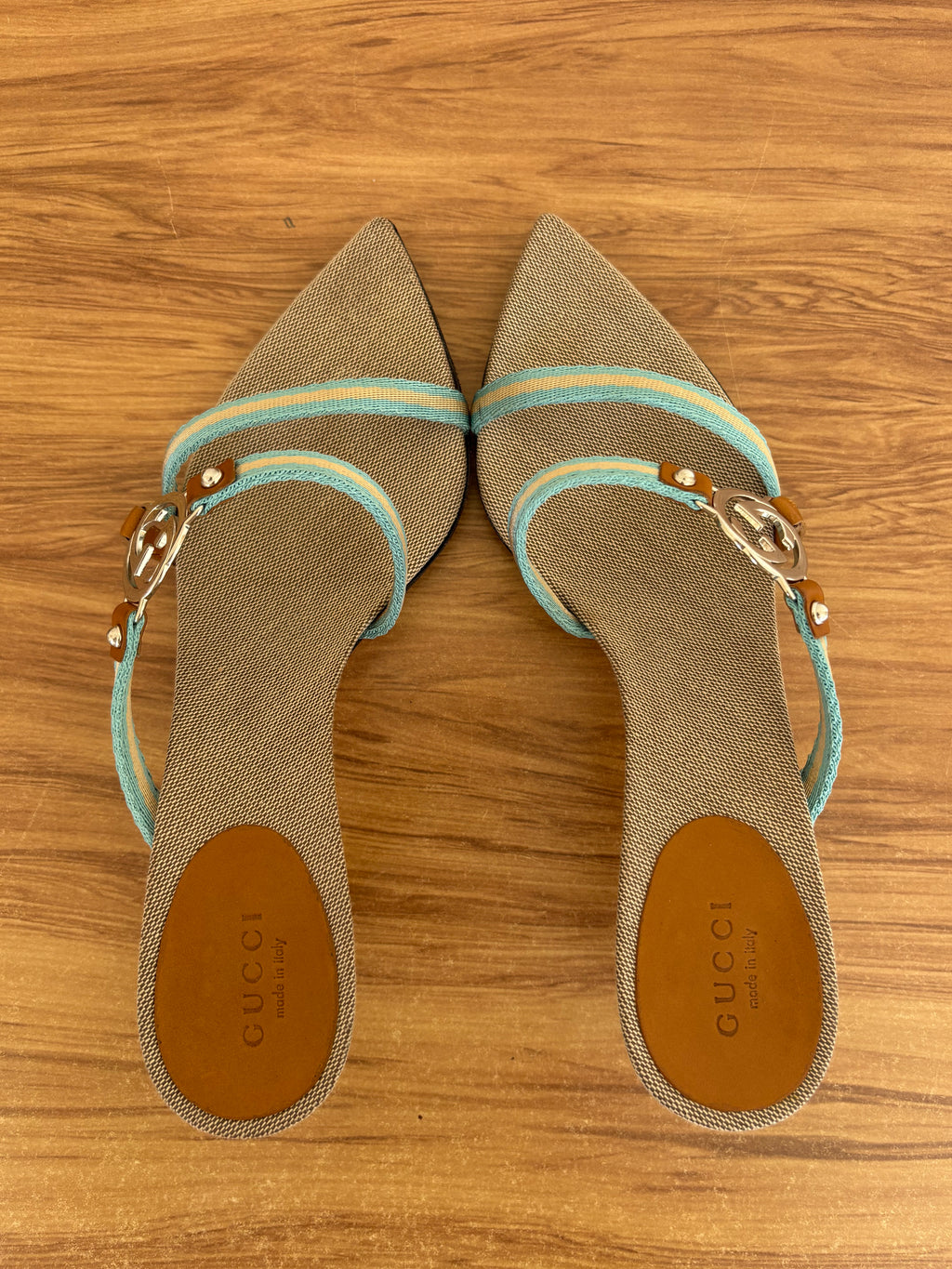Gucci x Tom Ford strappy baby blue kitten heels (35.5)