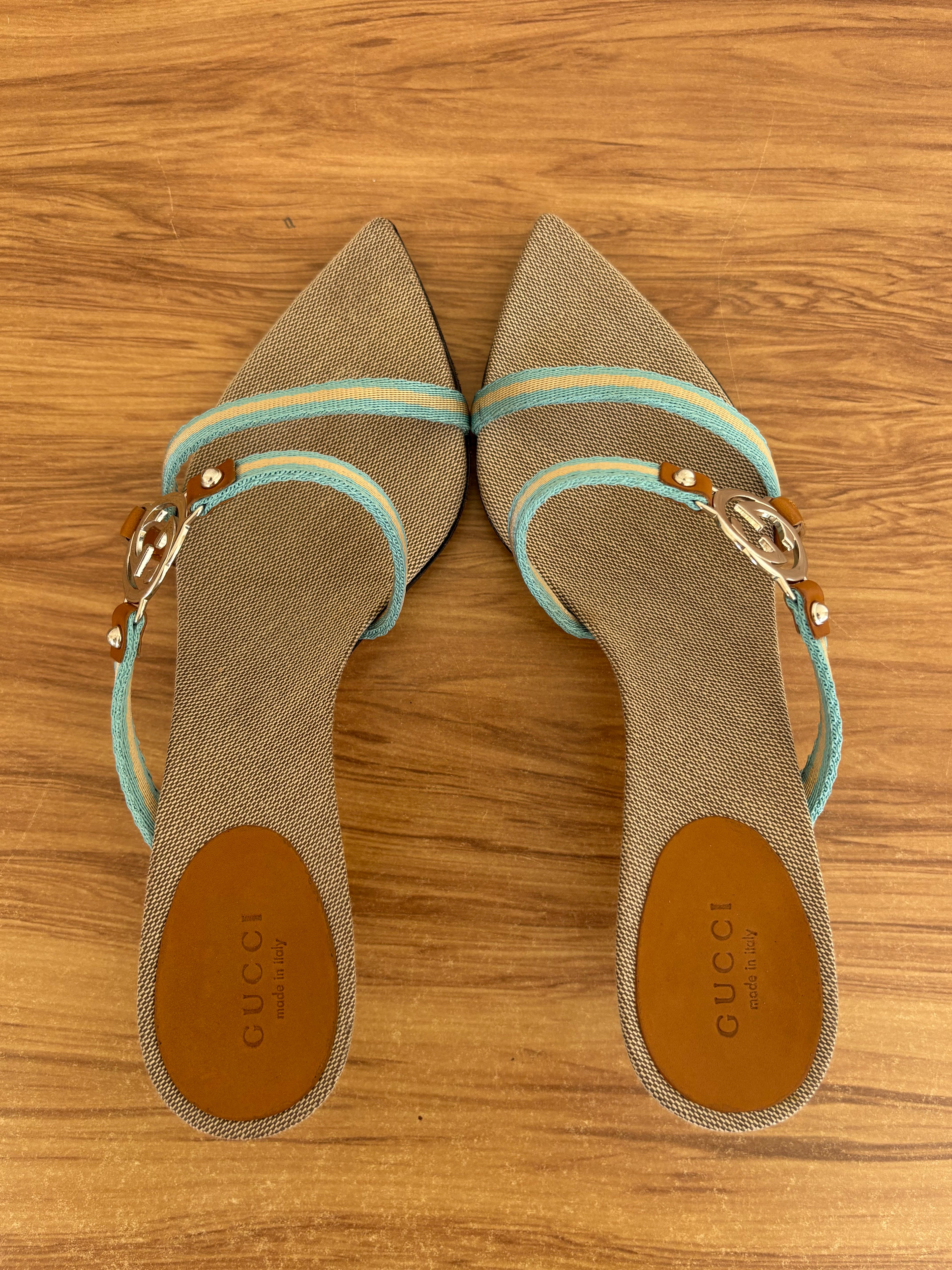Gucci x Tom Ford strappy baby blue kitten heels (35.5)