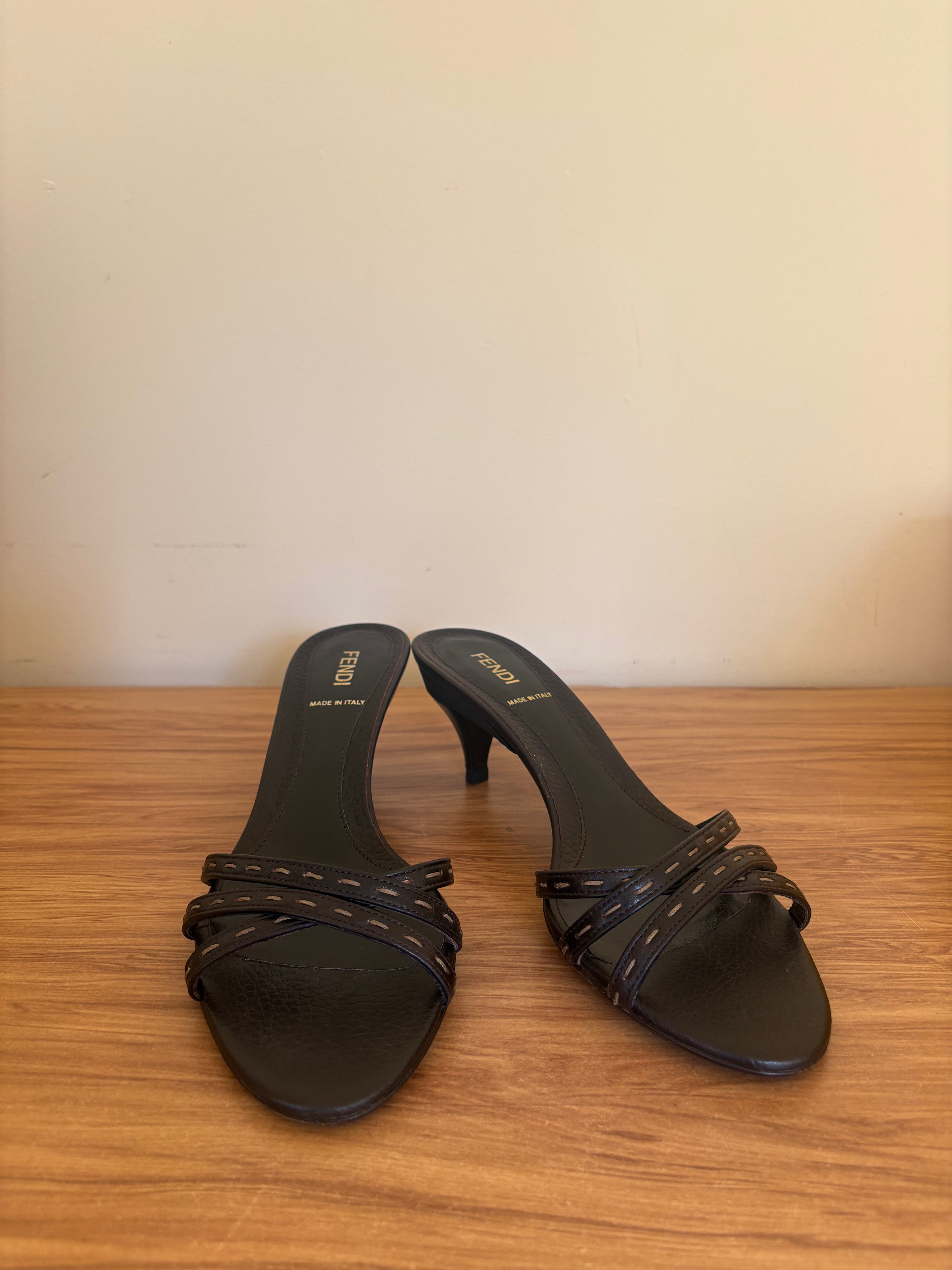 Fendi dark chocolate leather mules (37)