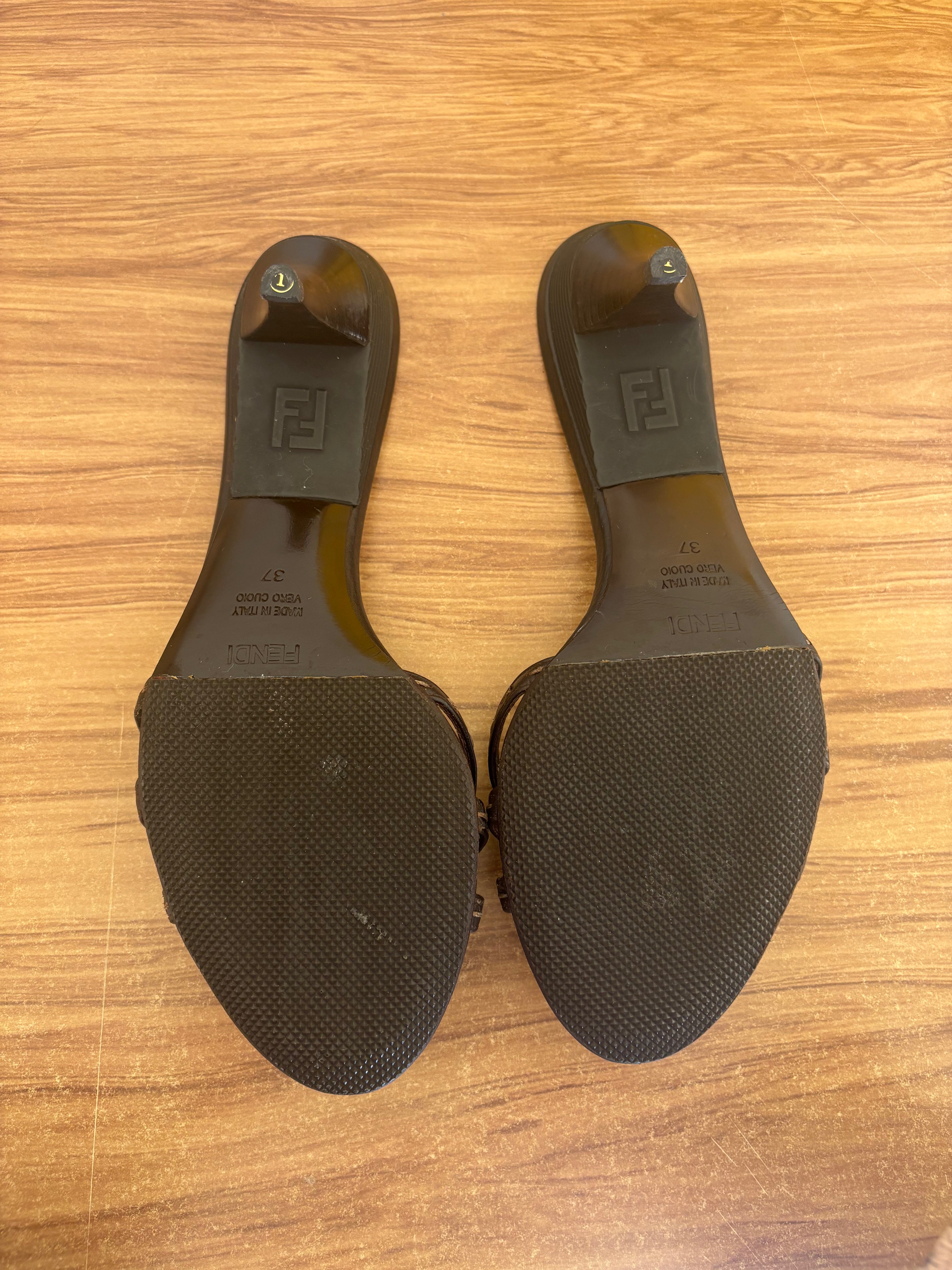Fendi dark chocolate leather mules (37)