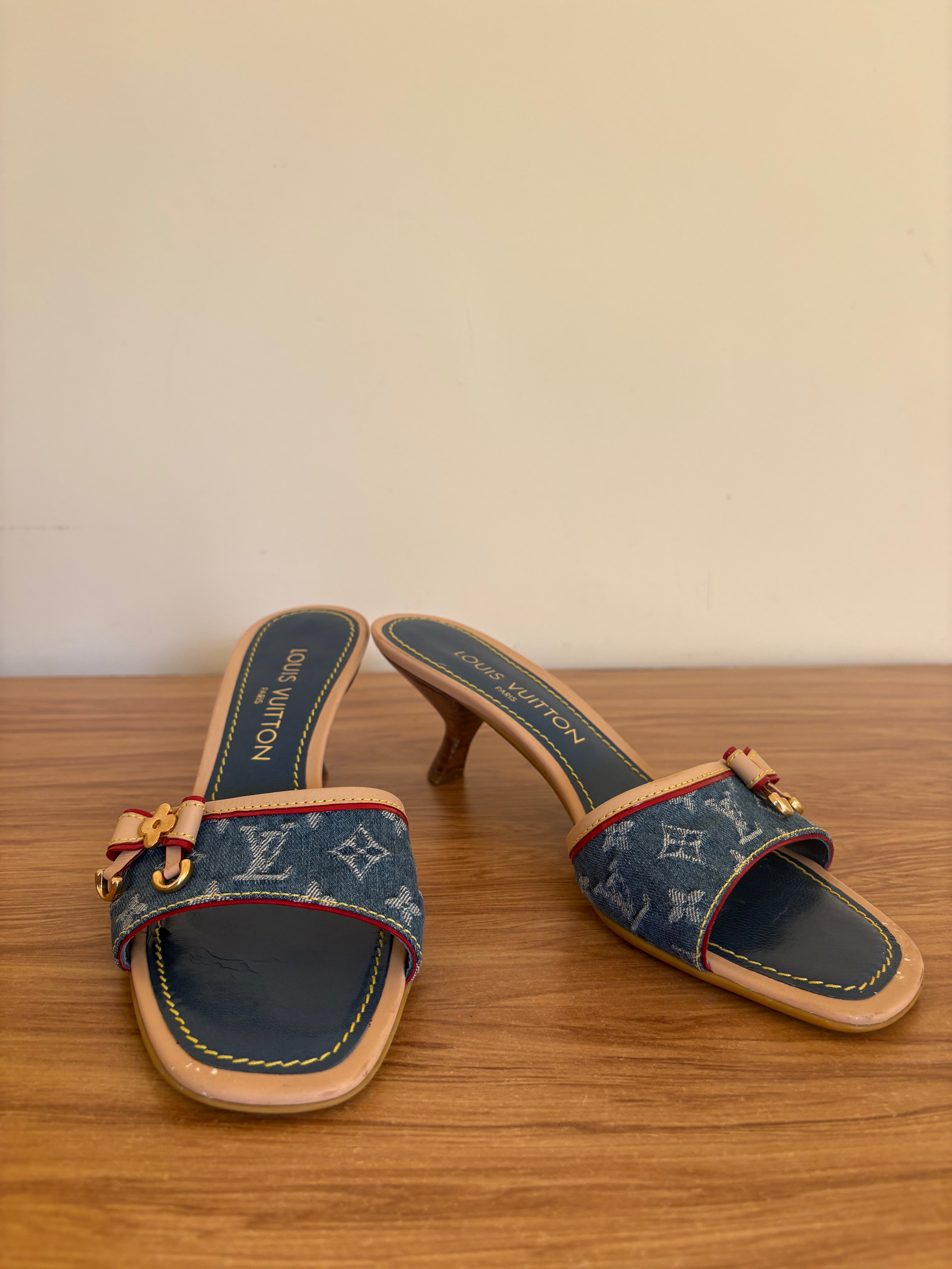 Louis Vuitton x Marc Jacobs denim monogram kitten mules (37)