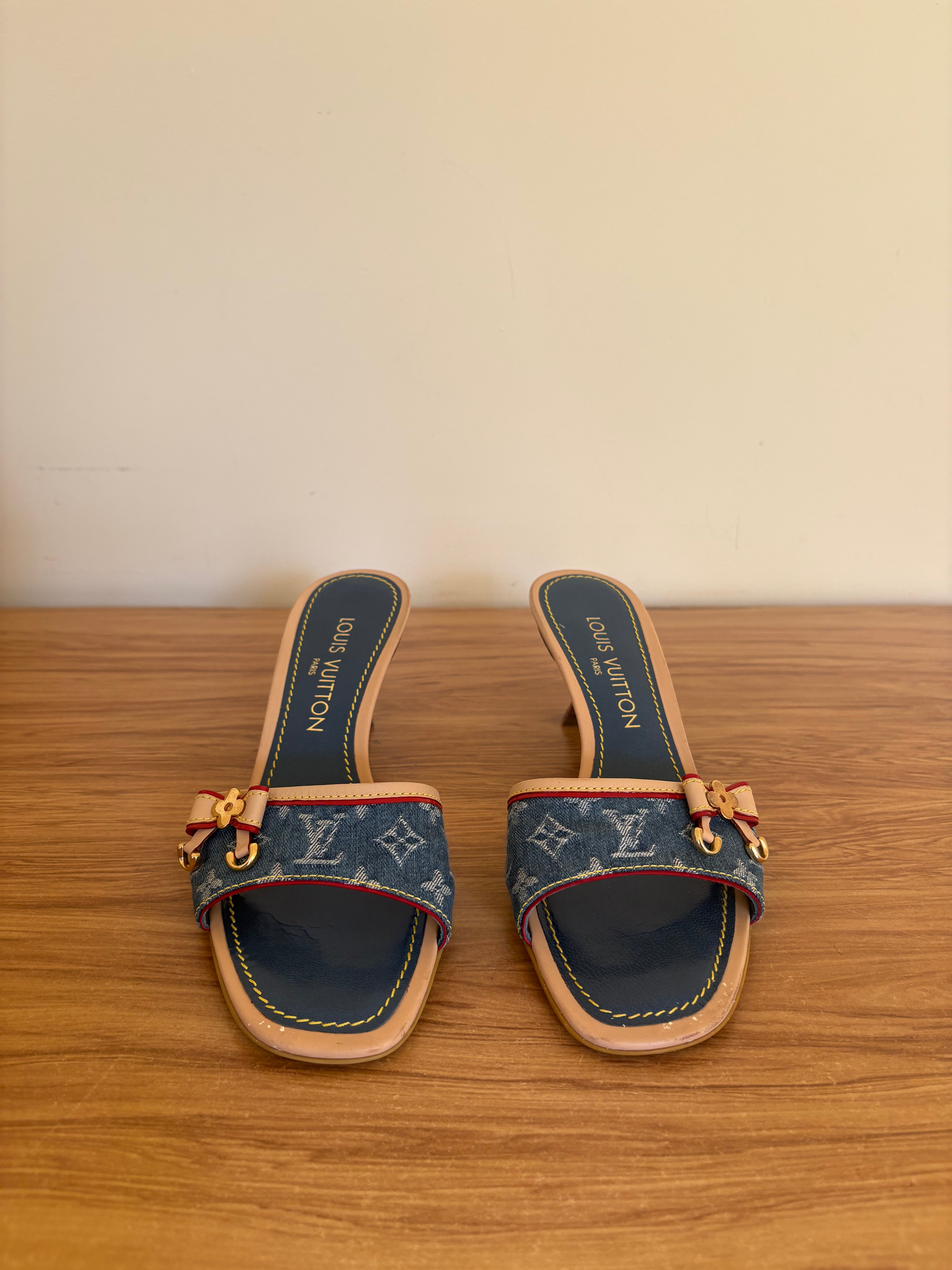 Louis Vuitton x Marc Jacobs denim monogram kitten mules (37)