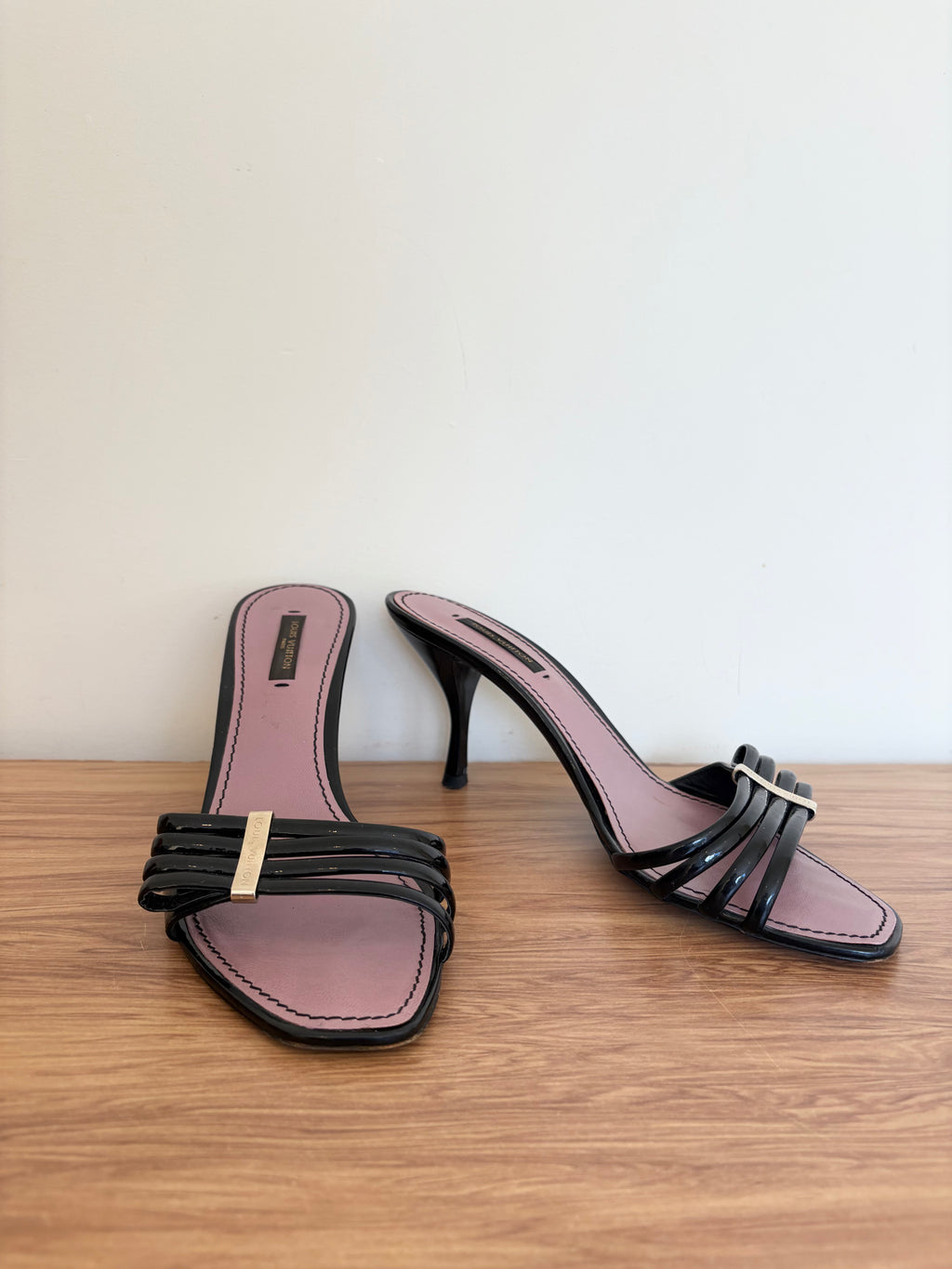 Louis Vuitton black patent leather mules (37)