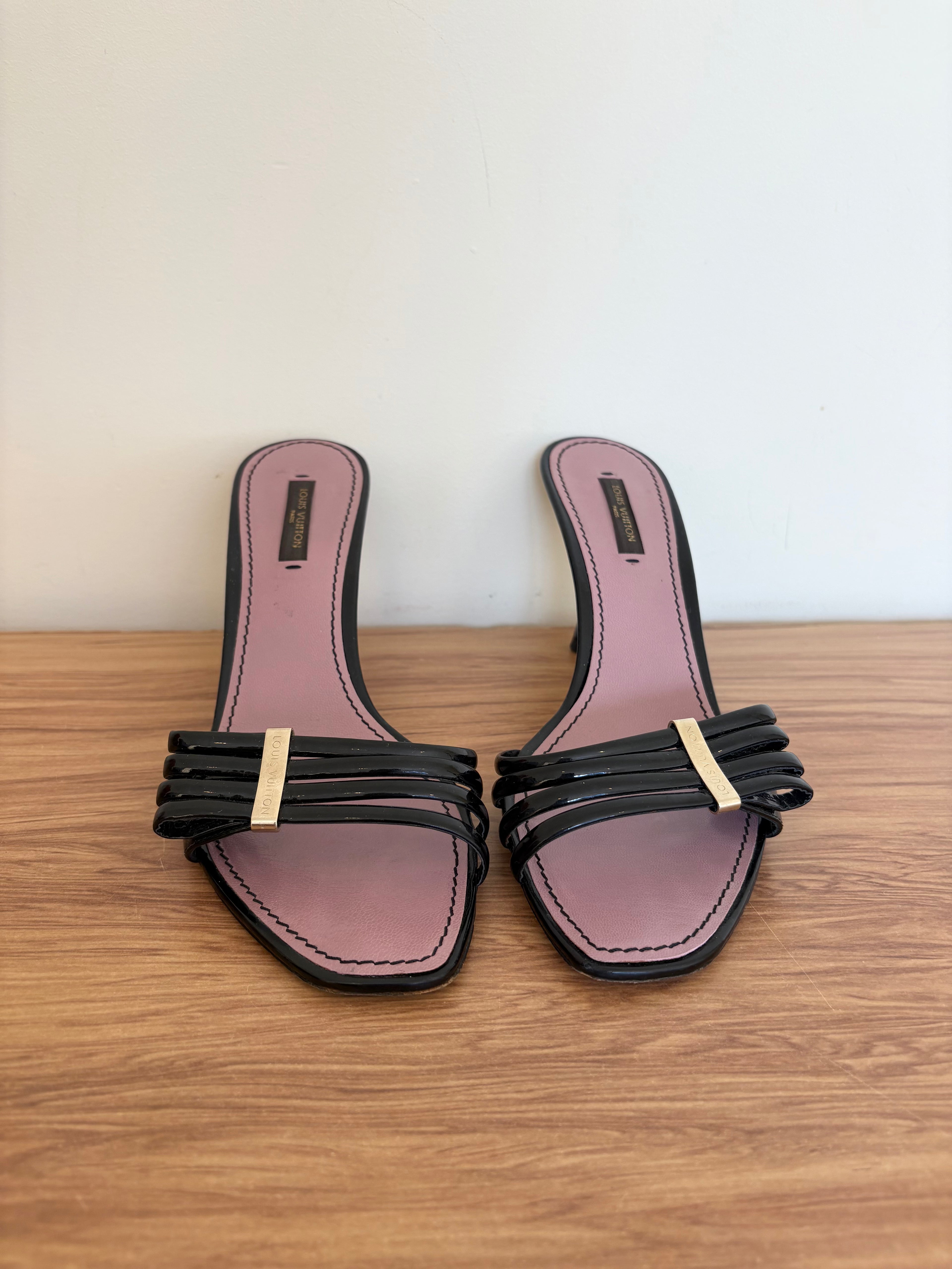 Louis Vuitton black patent leather mules (37)