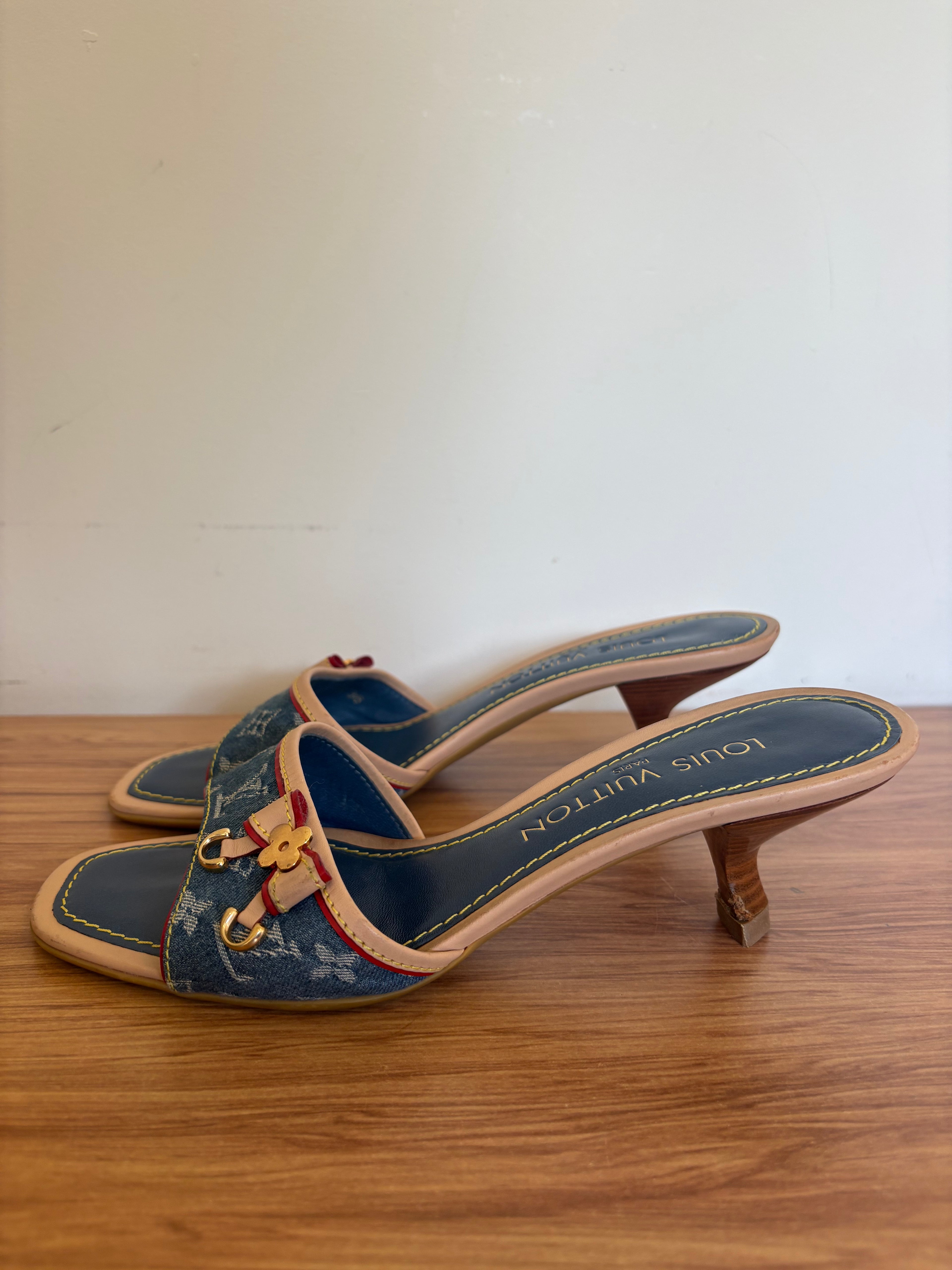 Louis Vuitton x Marc Jacobs denim monogram kitten mules (36)