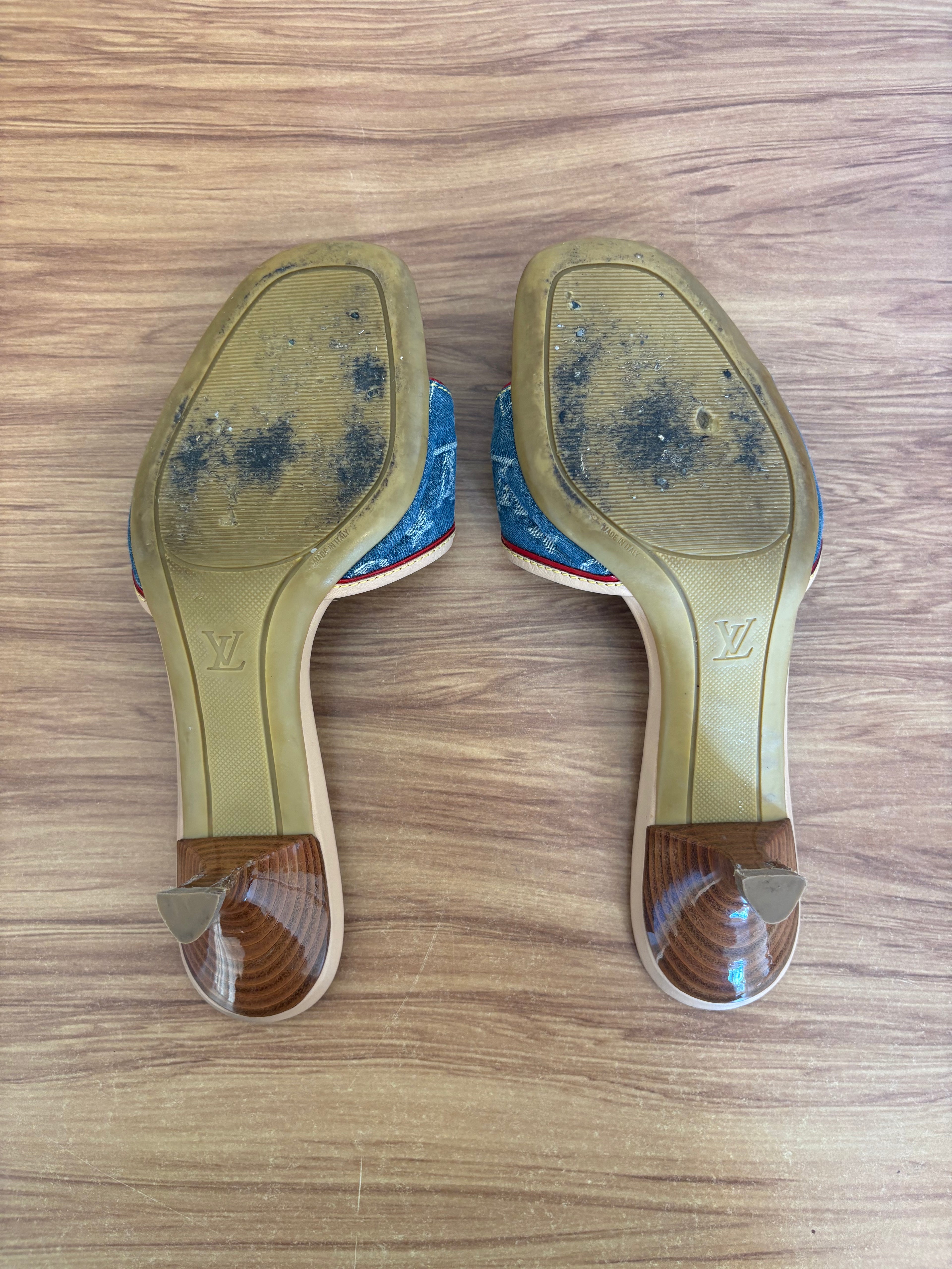Louis Vuitton x Marc Jacobs denim monogram kitten mules (36)