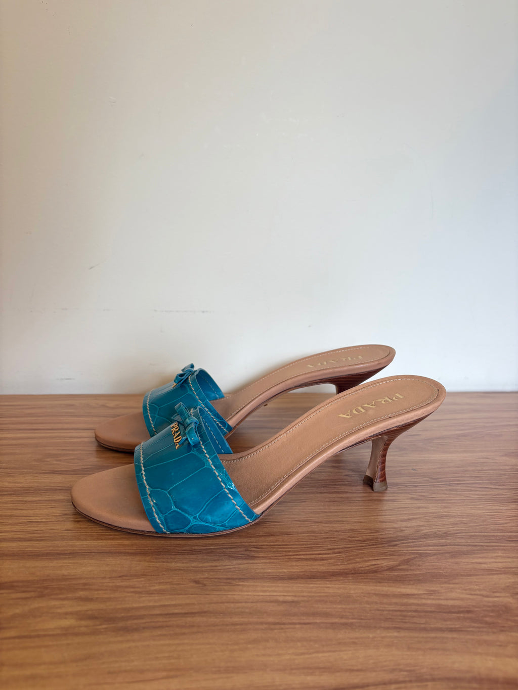 Prada blue croc embossed mules (37)
