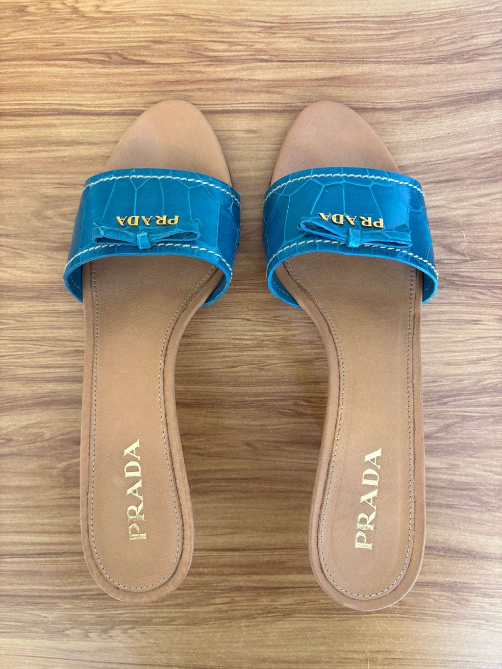 Prada blue croc embossed mules (37)