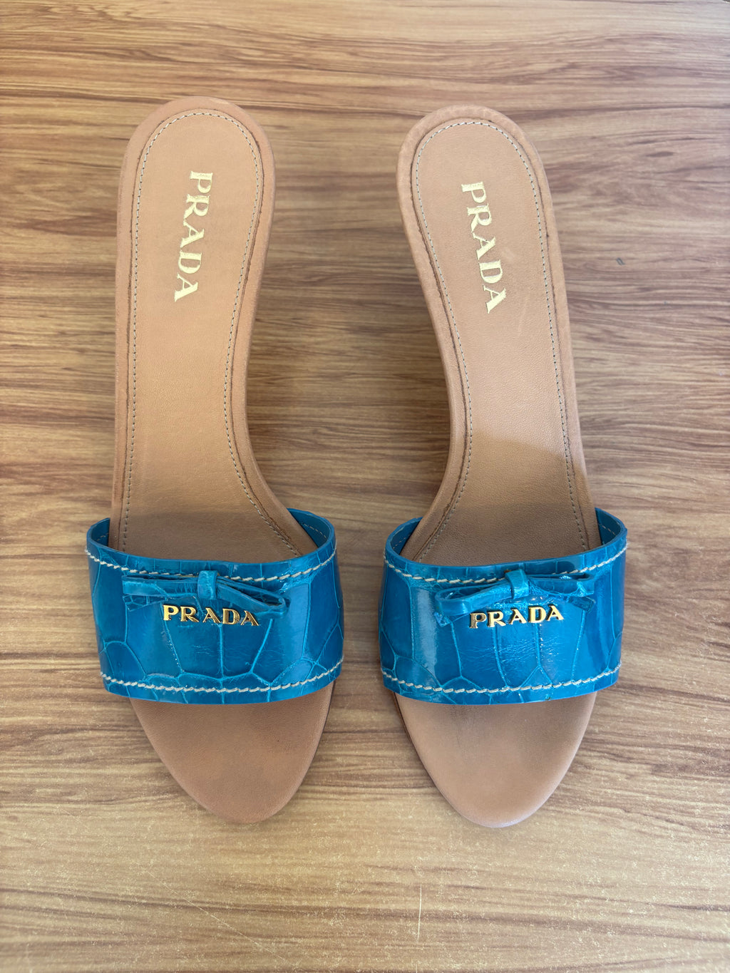 Prada blue croc embossed mules (37)