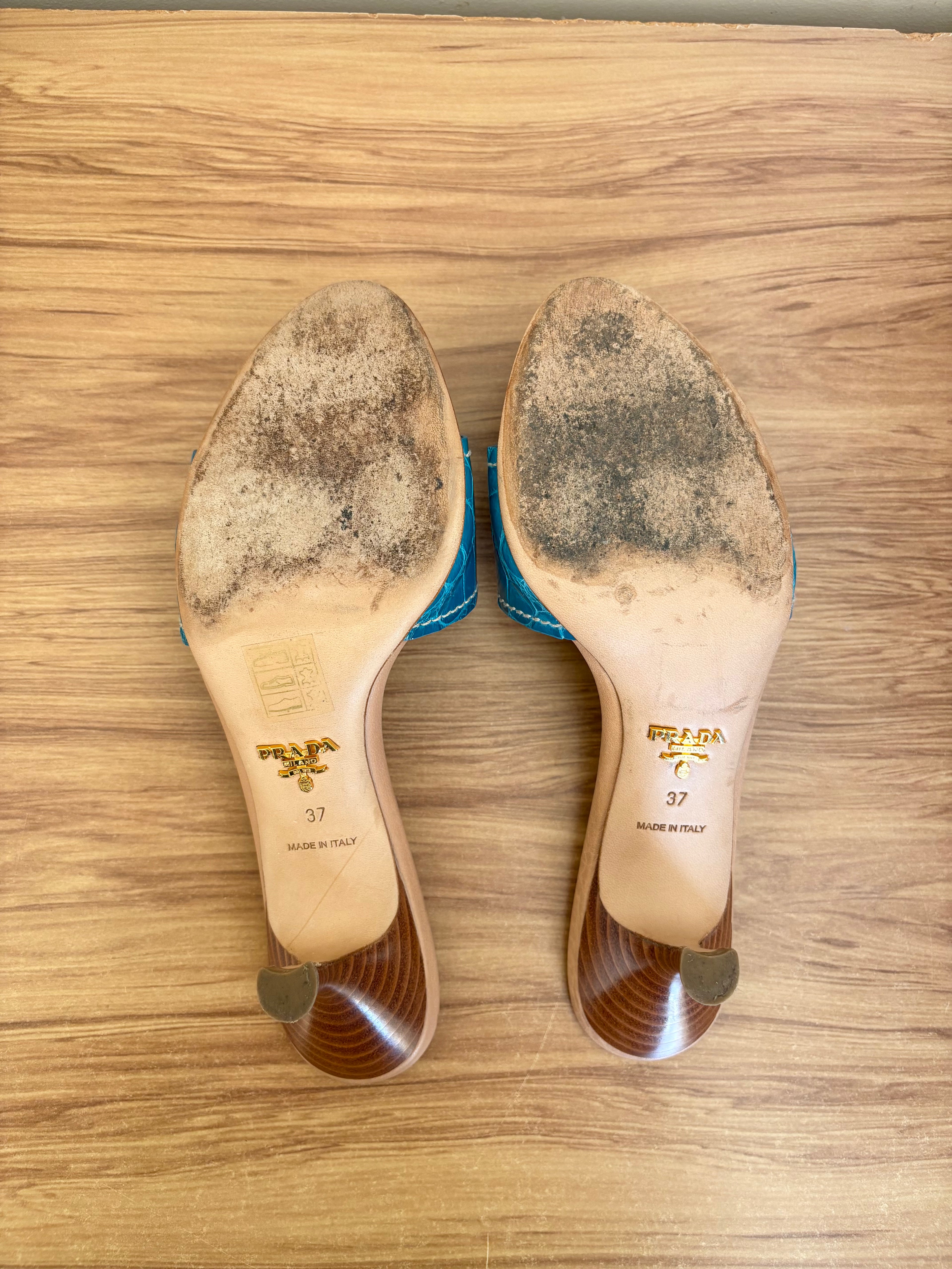 Prada blue croc embossed mules (37)