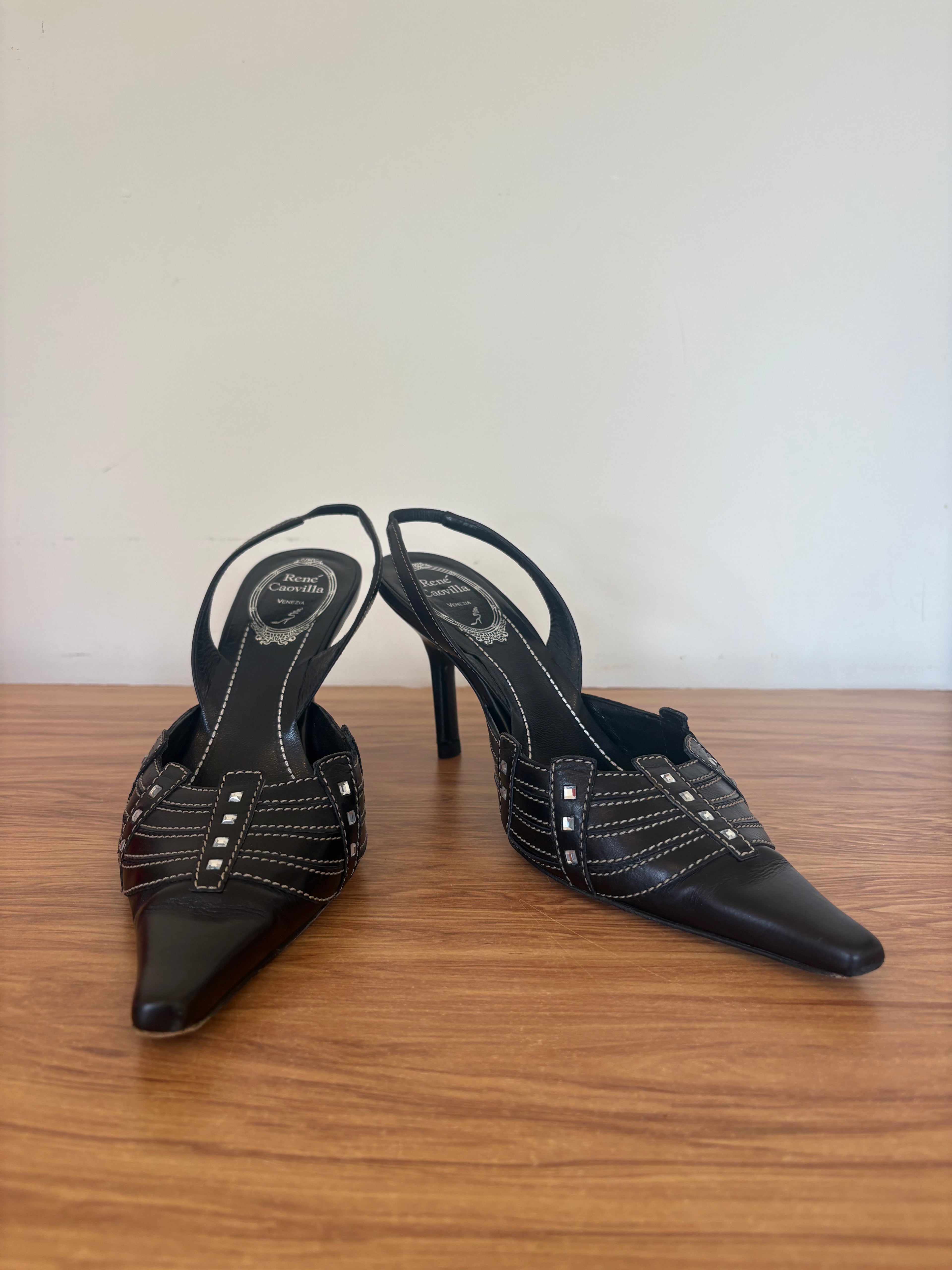 Rene Caovilla swarvoski slingback leather pumps (37)