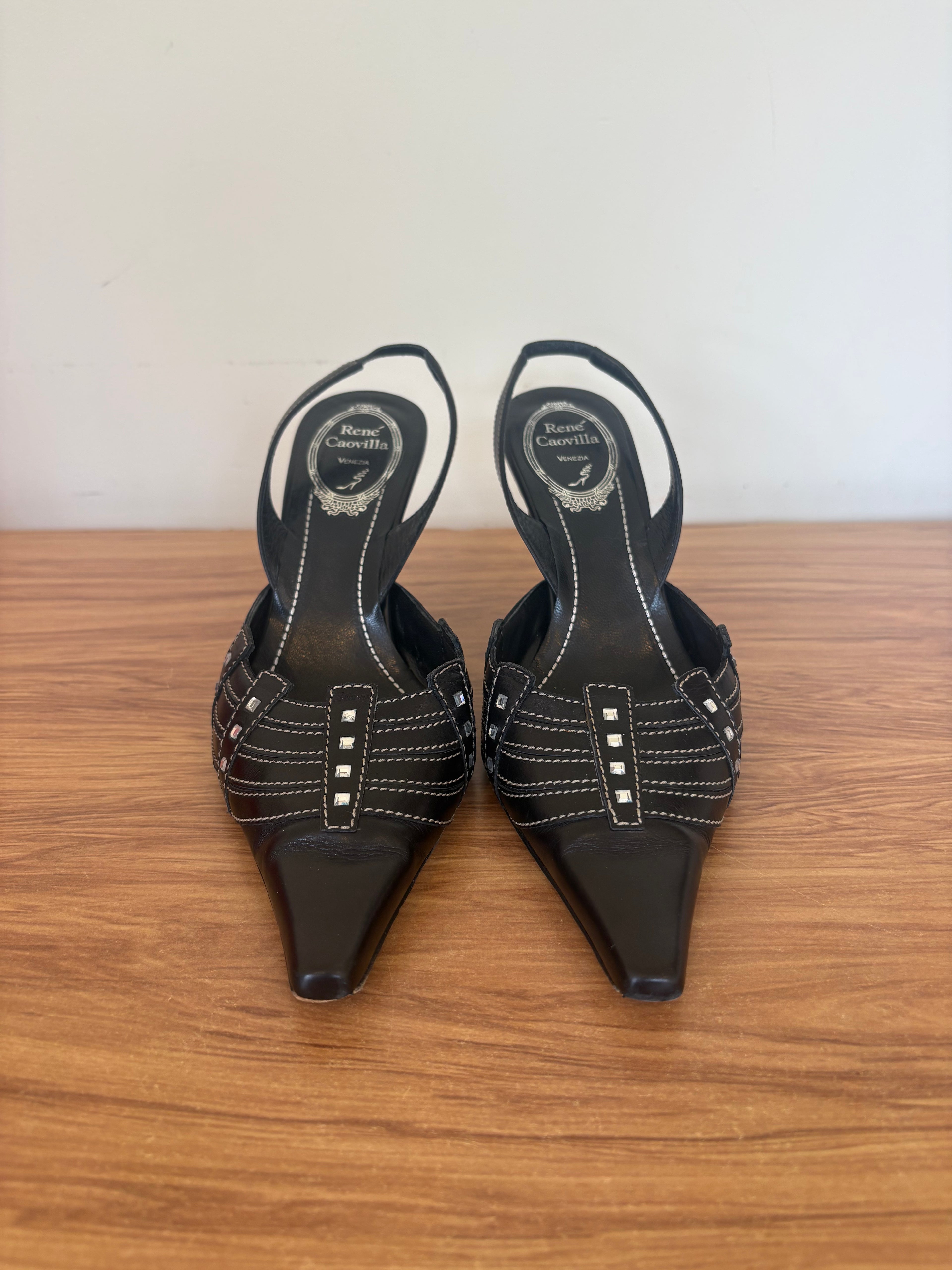 Rene Caovilla swarvoski slingback leather pumps (37)