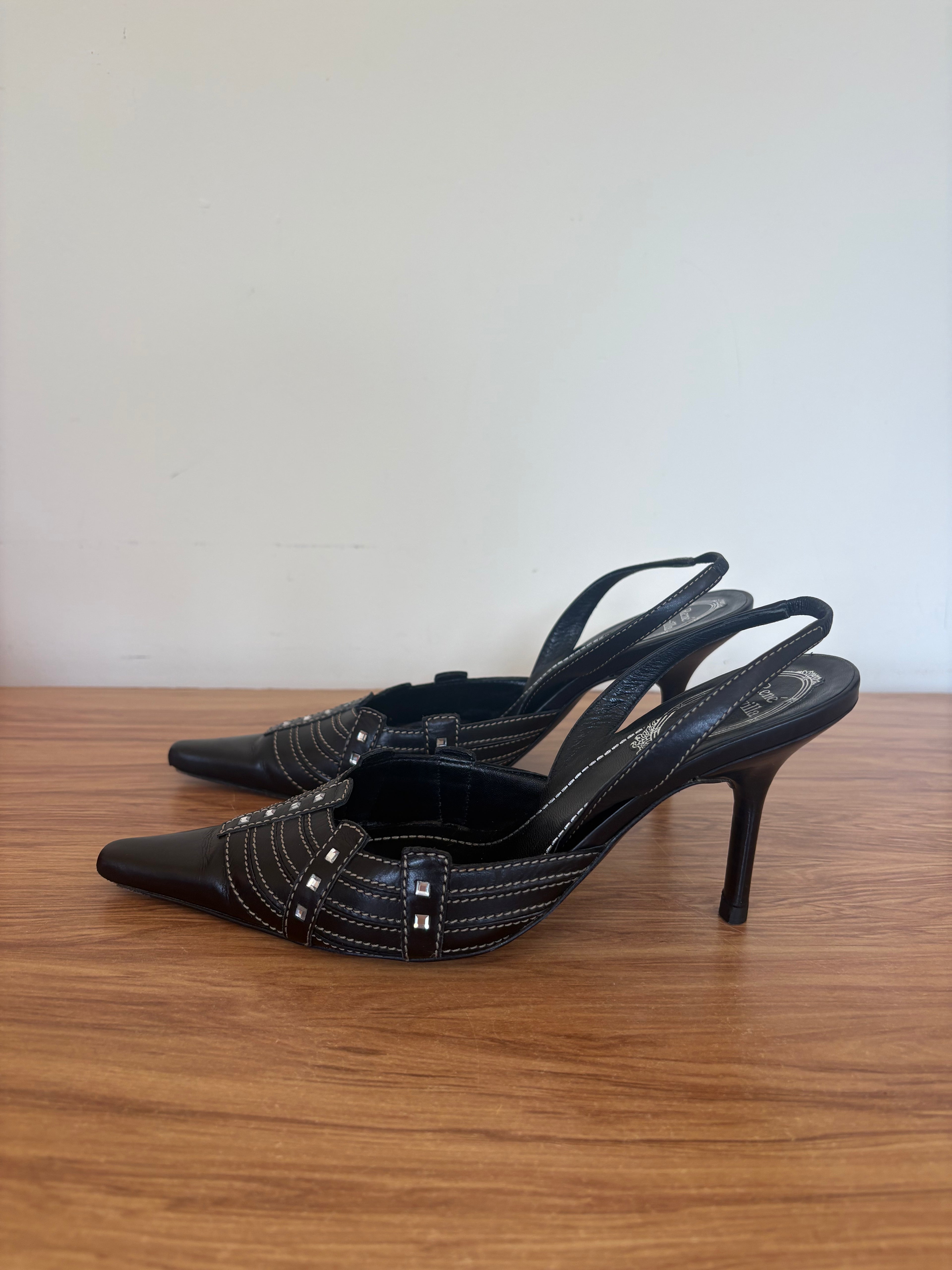 Rene Caovilla swarvoski slingback leather pumps (37)