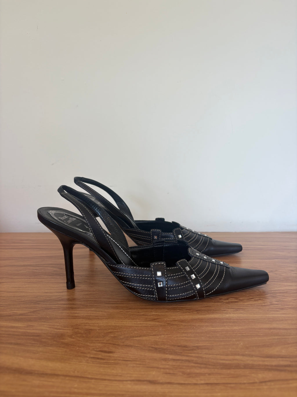 Rene Caovilla swarvoski slingback leather pumps (37)