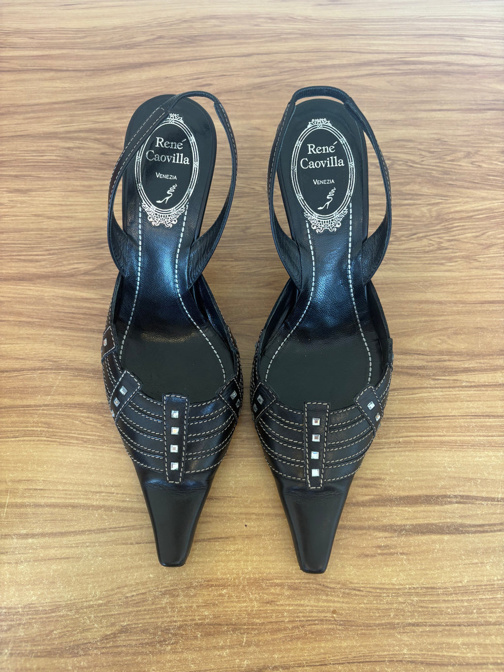 Rene Caovilla swarvoski slingback leather pumps (37)