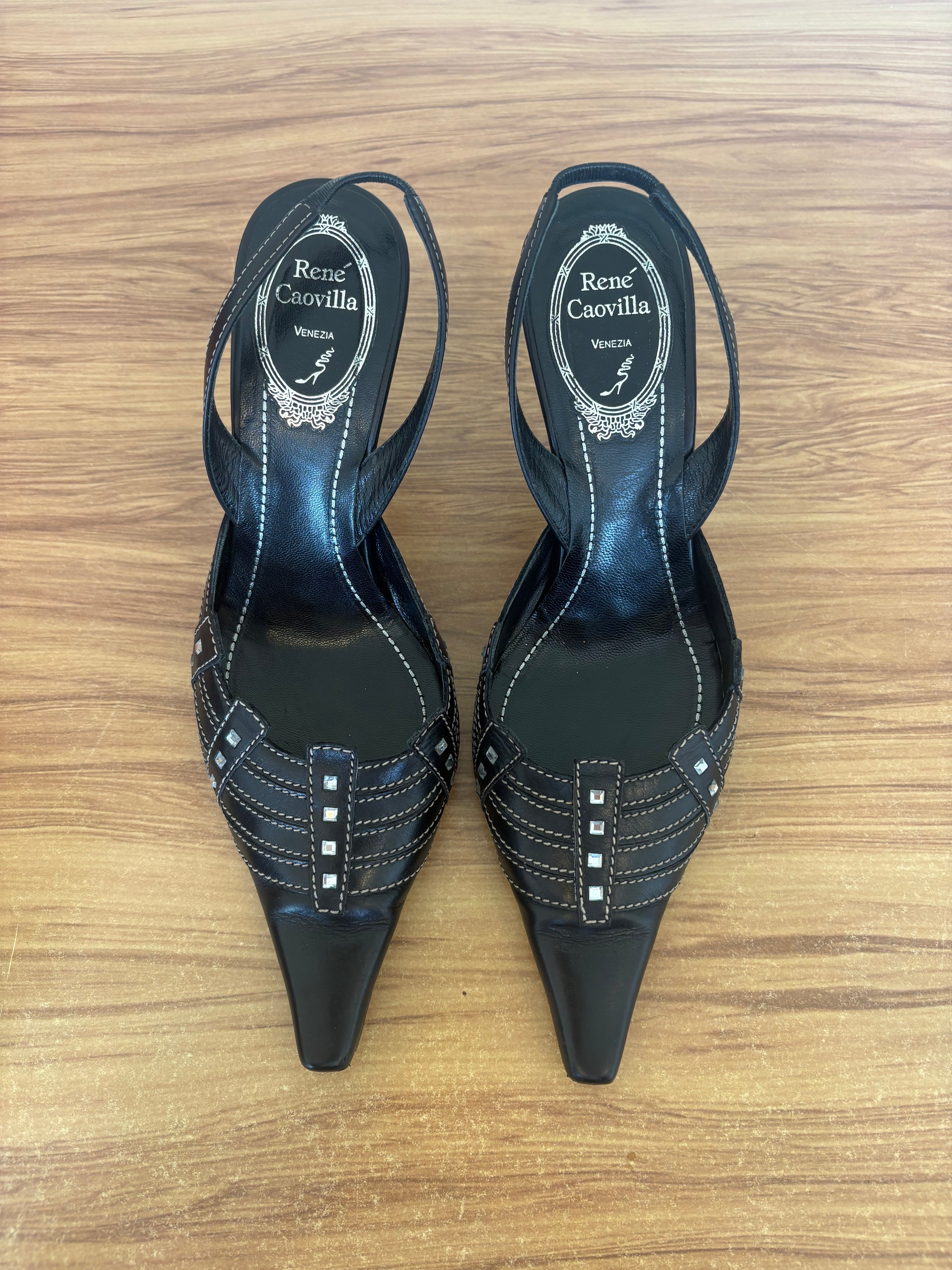 Rene Caovilla swarvoski slingback leather pumps (37)