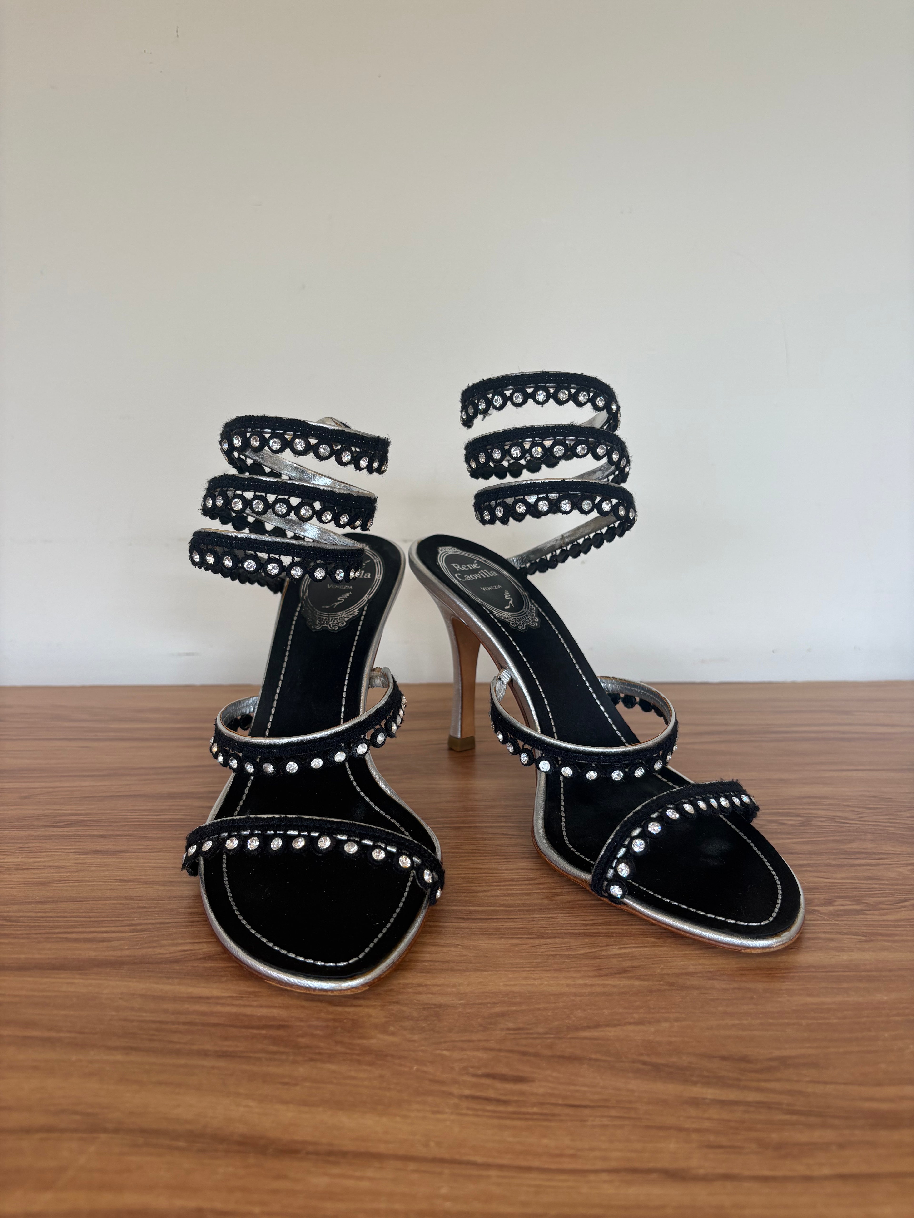Vintage Rene Caovilla swarvoski cleo wrap heels (37.5)