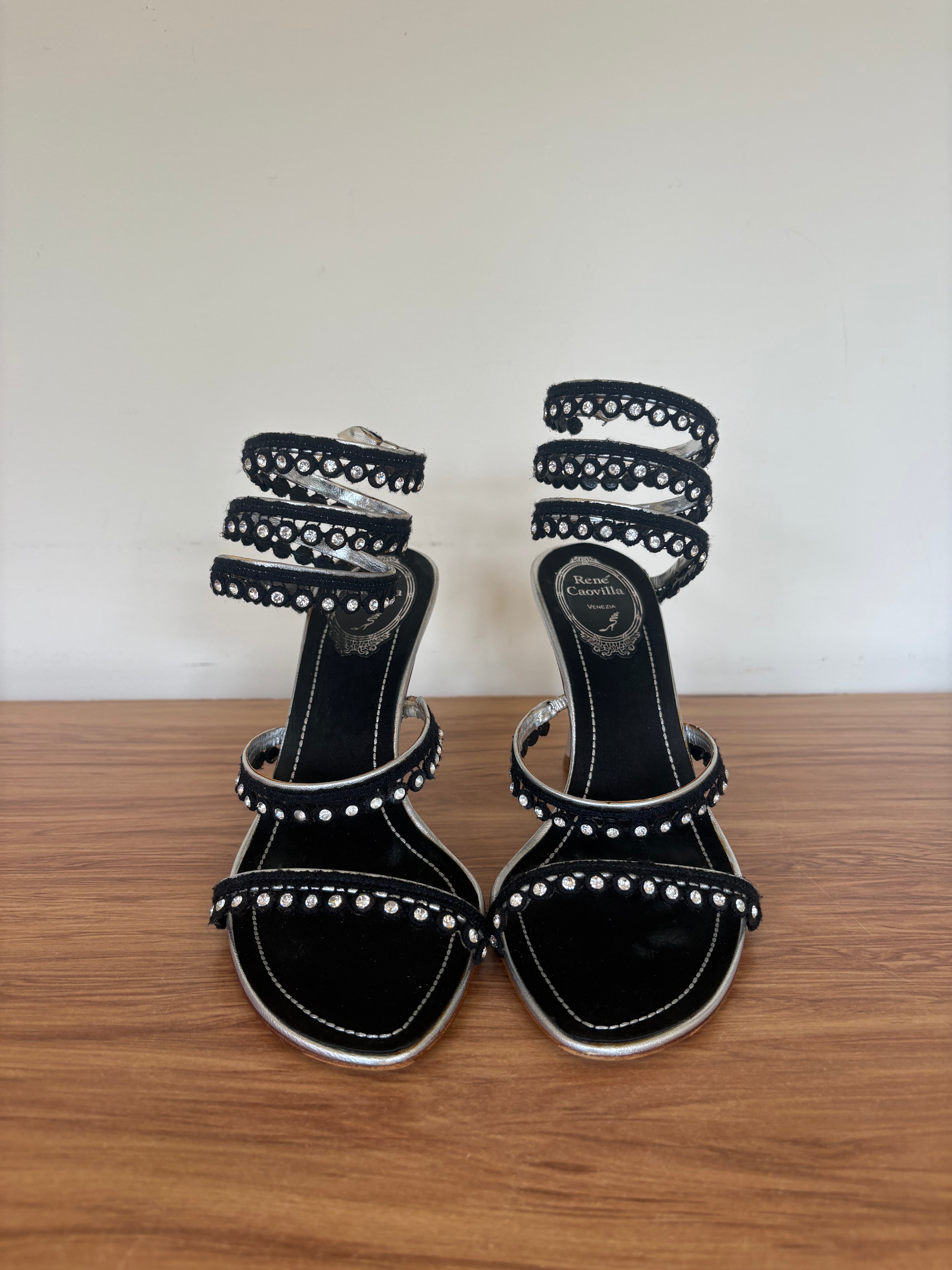 Vintage Rene Caovilla swarvoski cleo wrap heels (37.5)