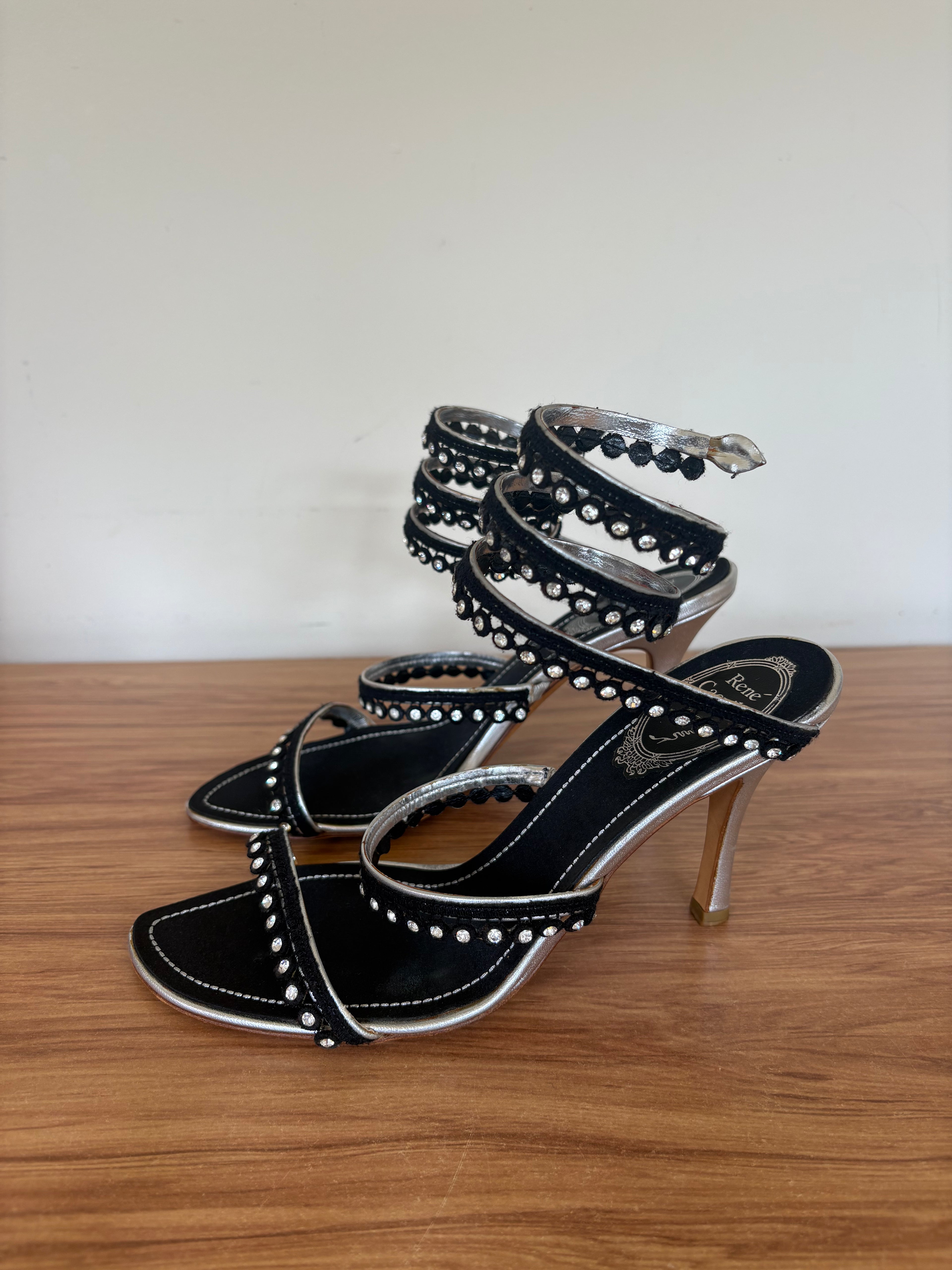Vintage Rene Caovilla swarvoski cleo wrap heels (37.5)