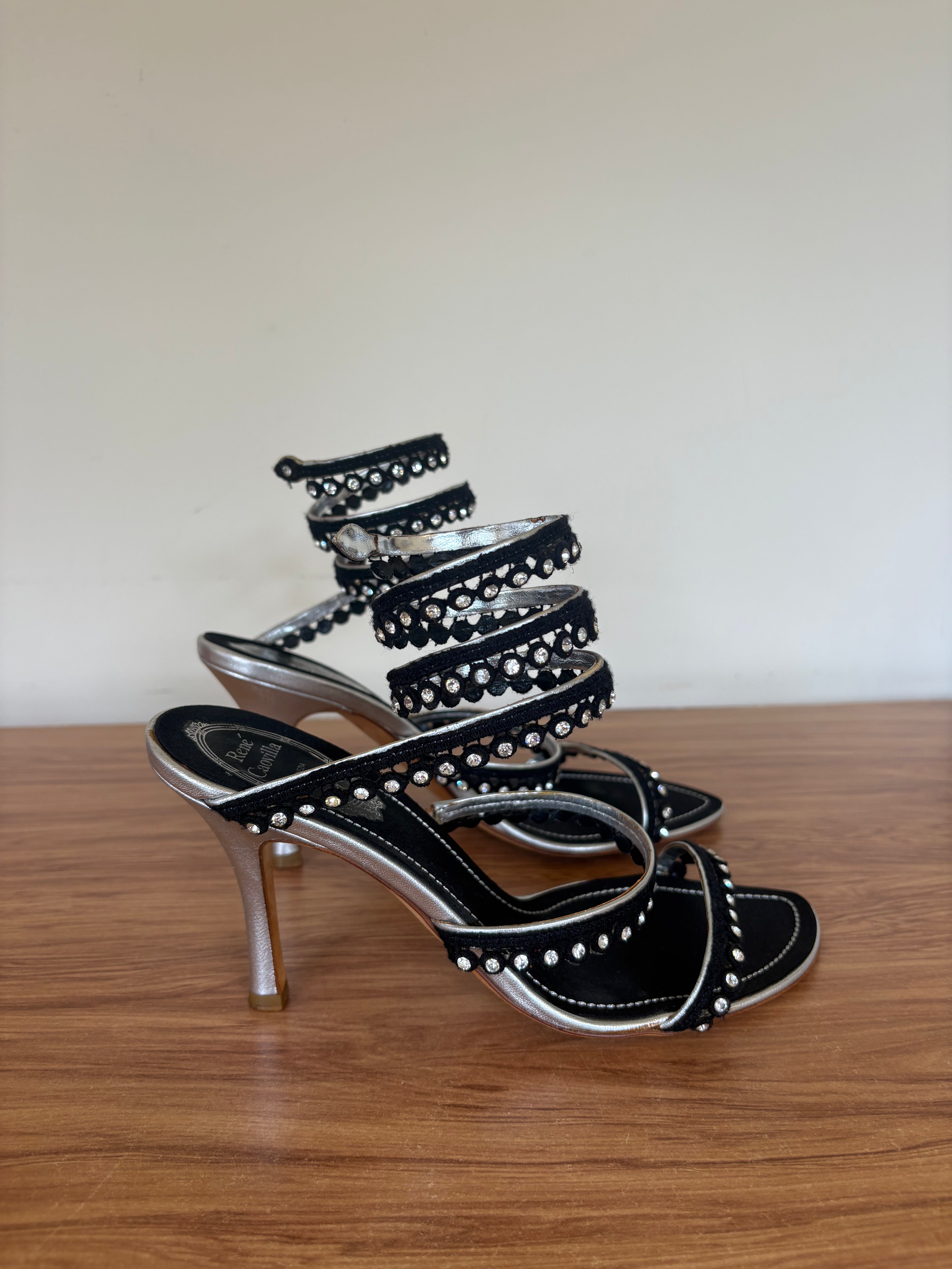 Vintage Rene Caovilla swarvoski cleo wrap heels (37.5)
