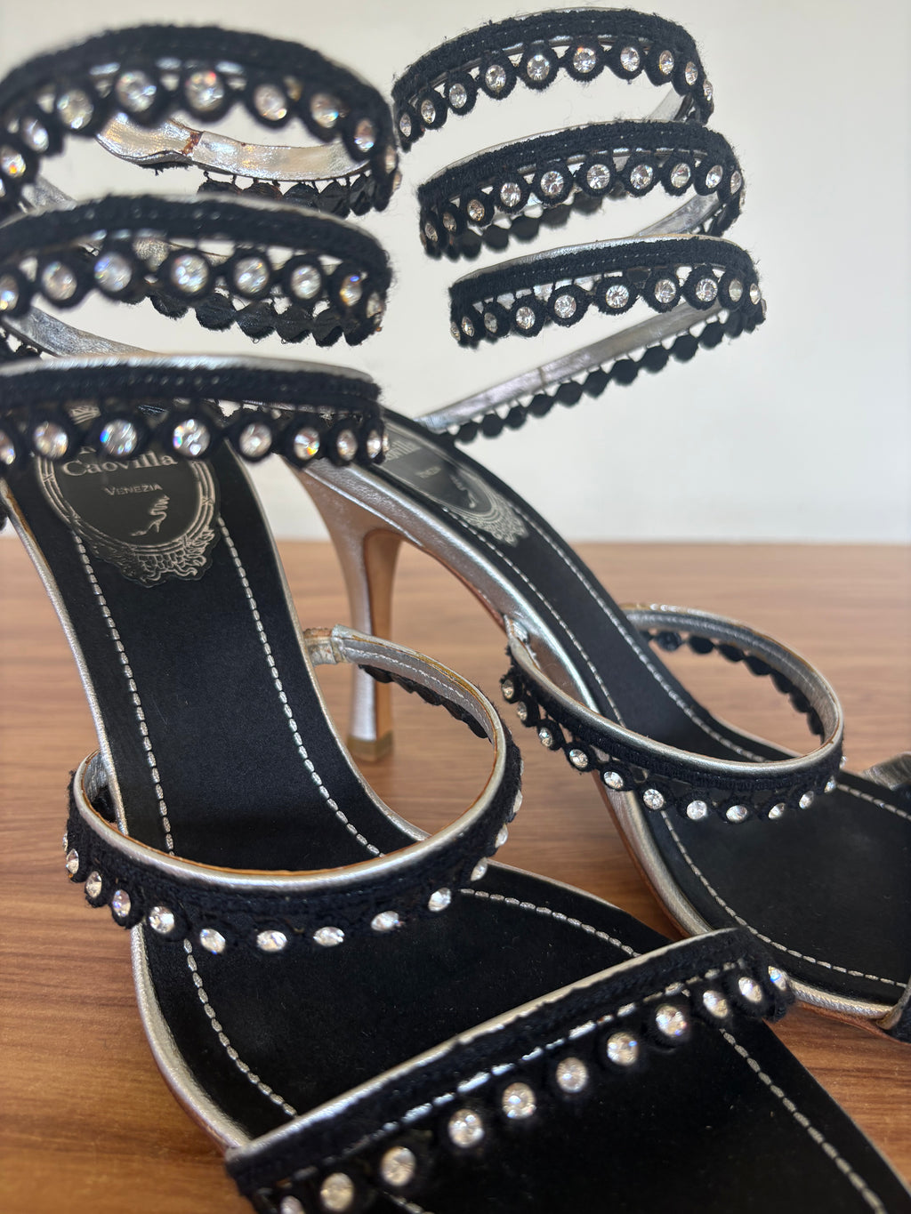 Vintage Rene Caovilla swarvoski cleo wrap heels (37.5)