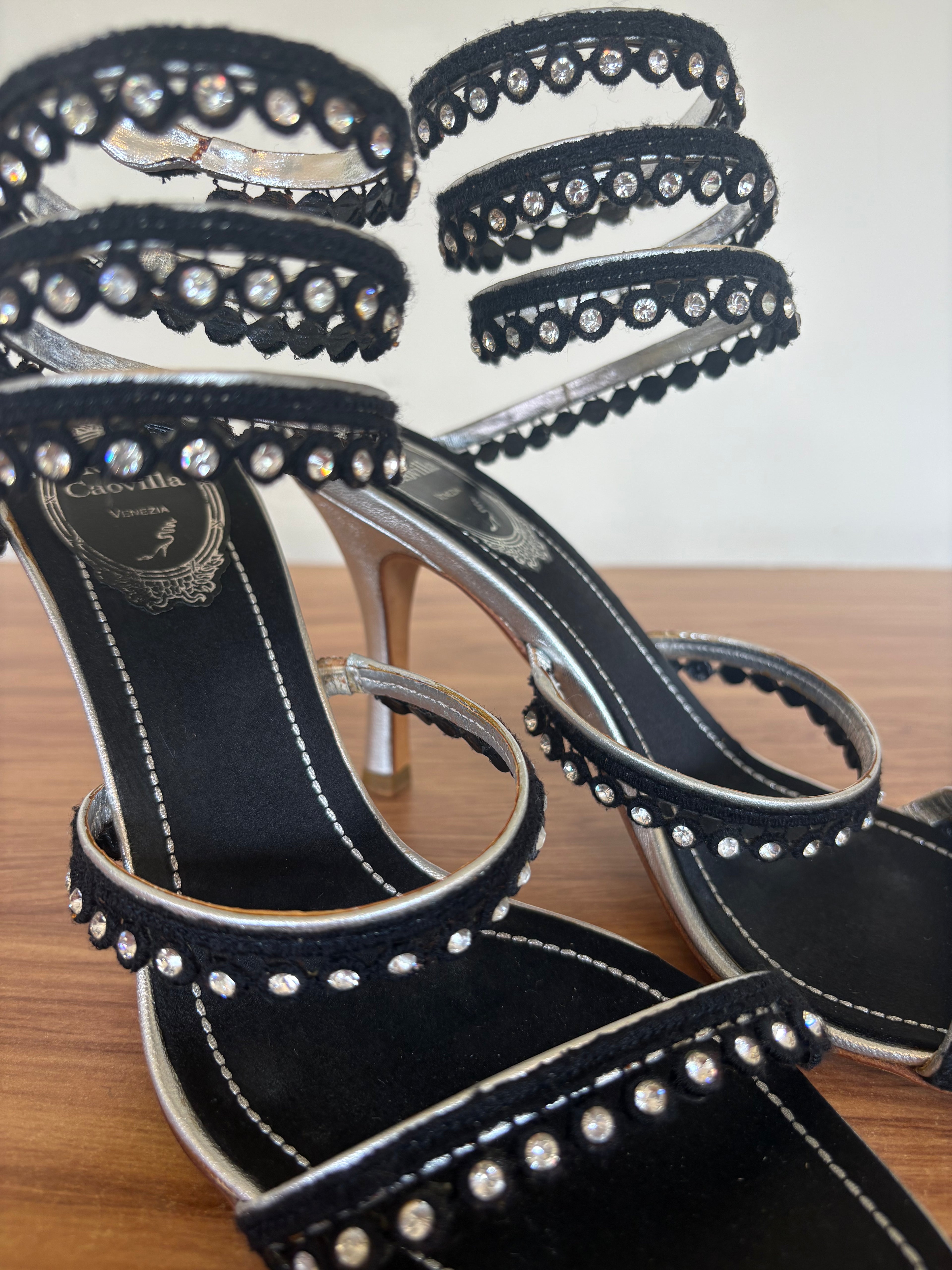 Vintage Rene Caovilla swarvoski cleo wrap heels (37.5)