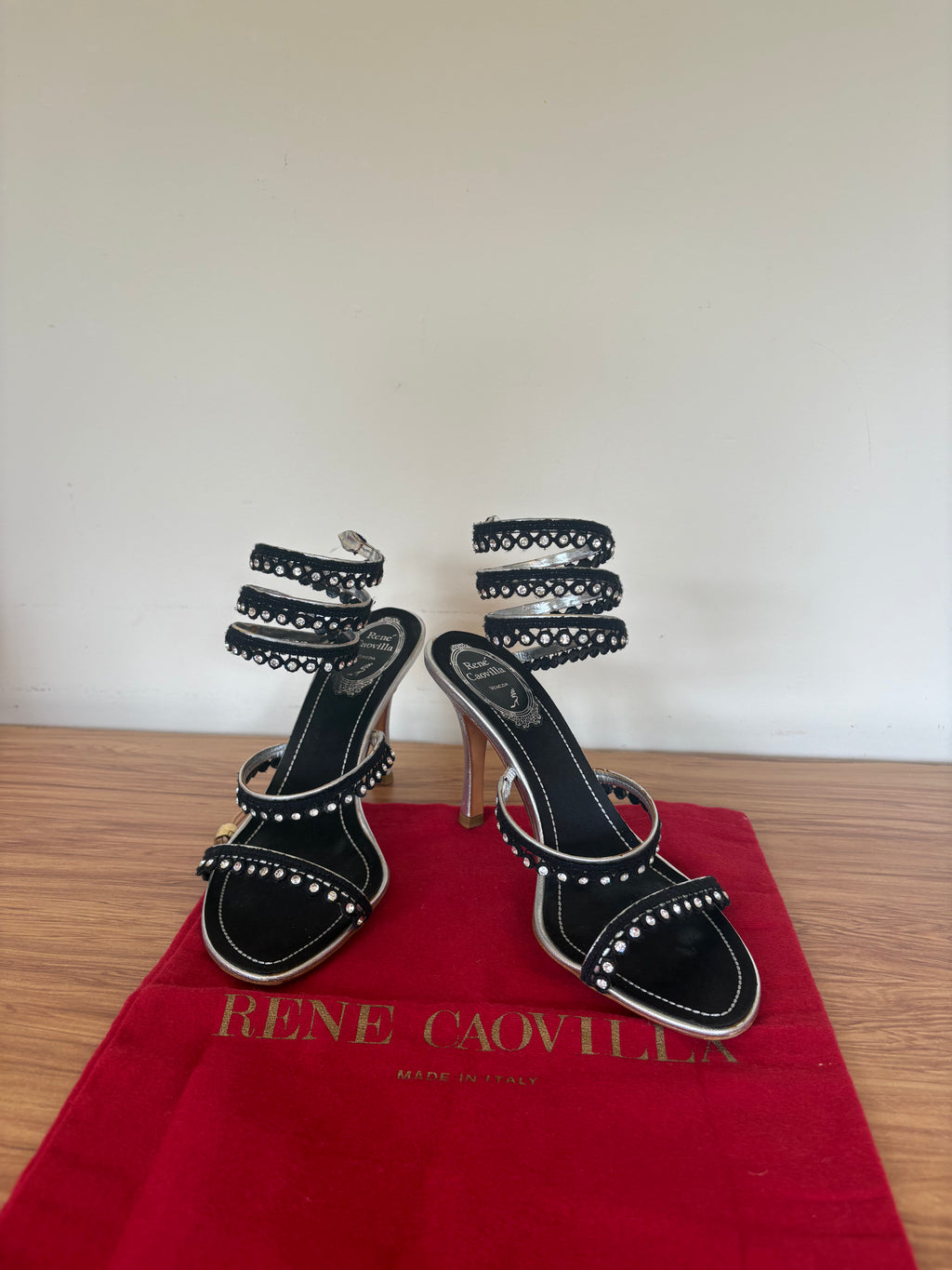 Vintage Rene Caovilla swarvoski cleo wrap heels (37.5)