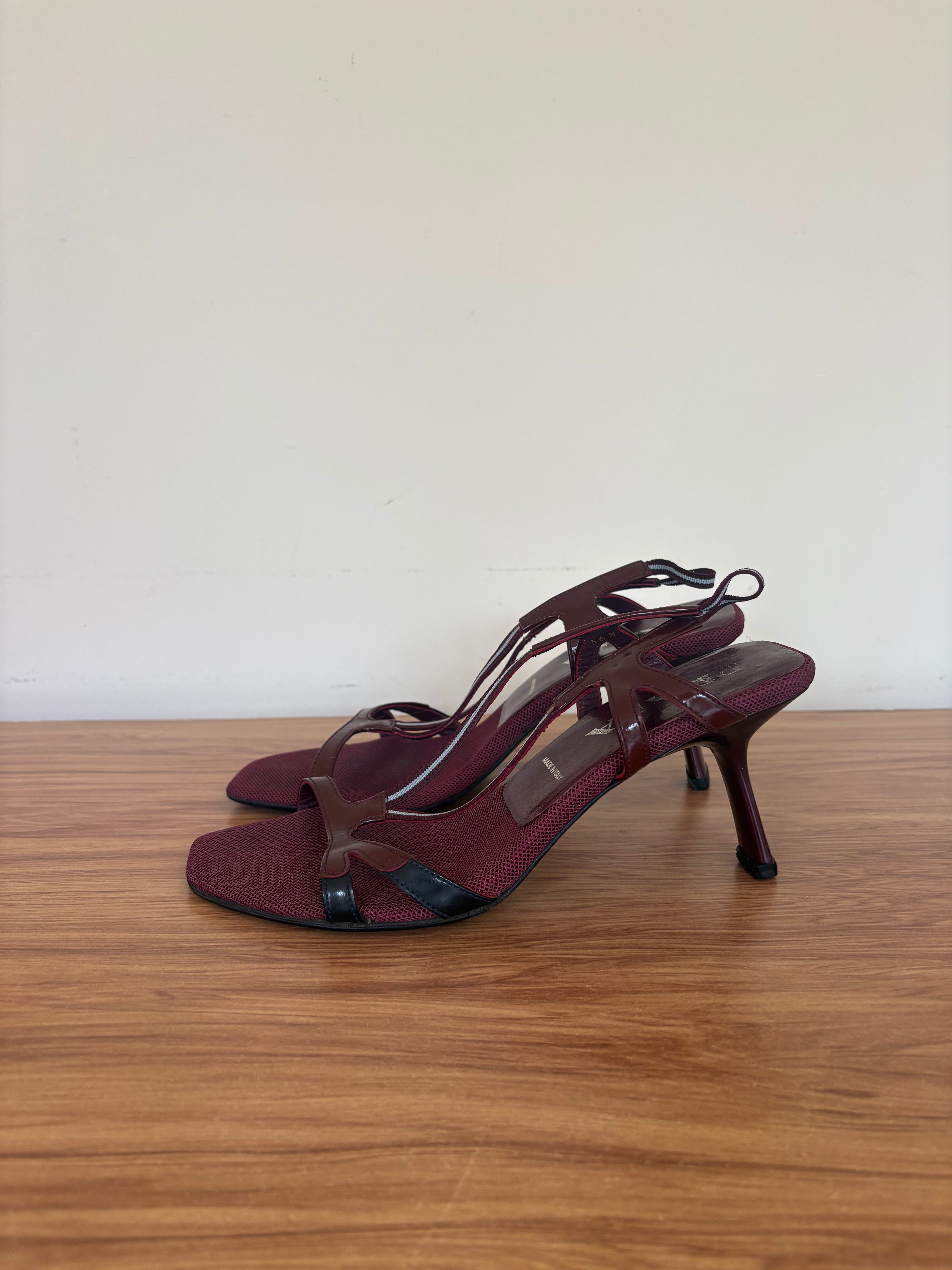 Prada burgandy strappy mules (36.5)