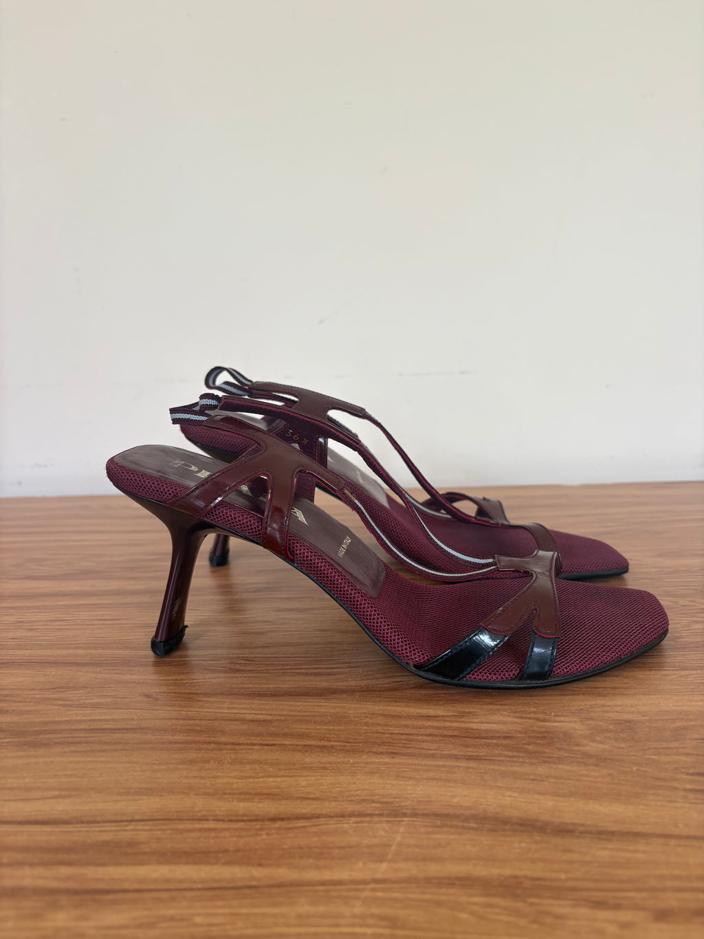 Prada burgandy strappy mules (36.5)