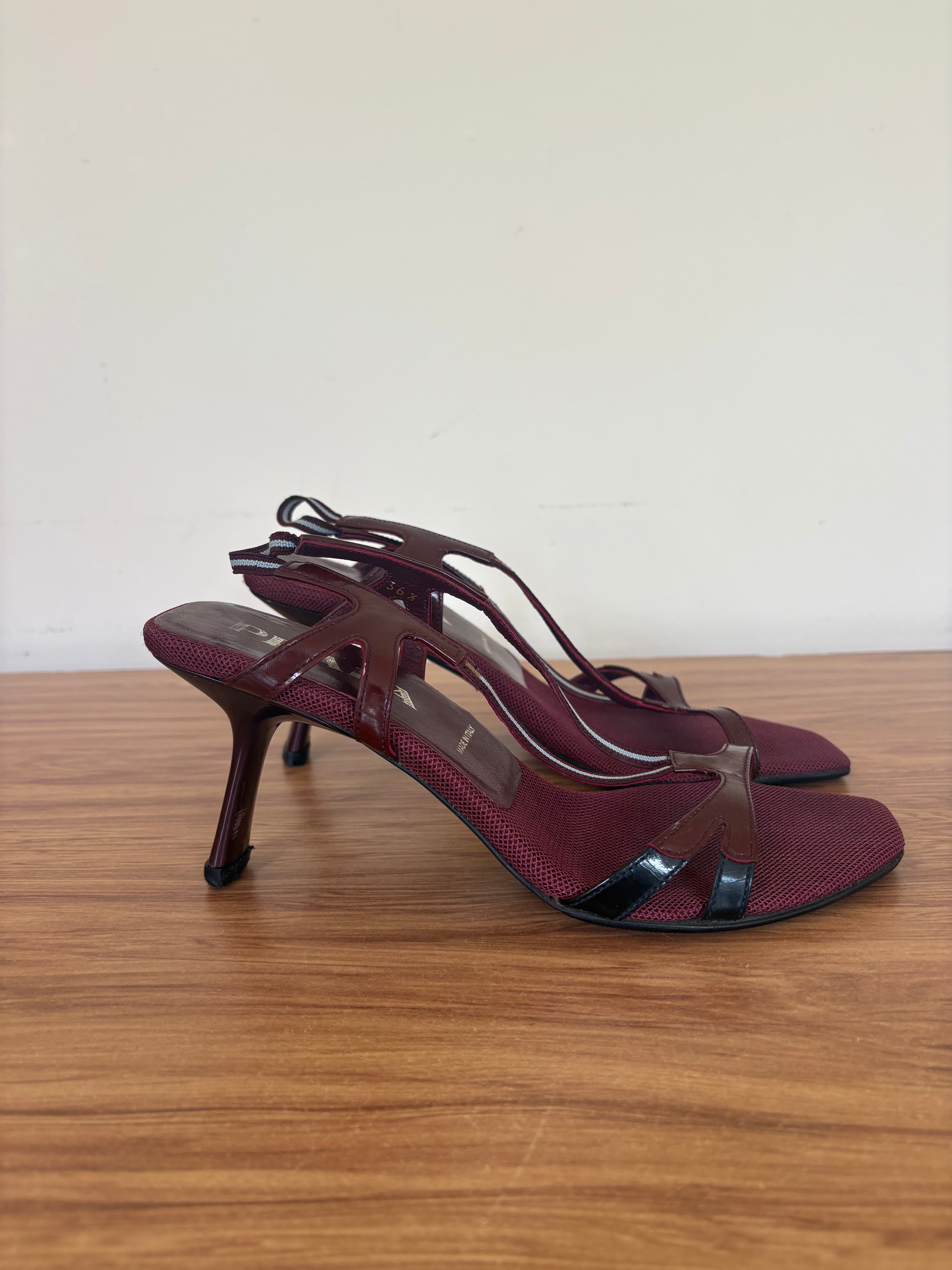 Prada burgandy strappy mules (36.5)