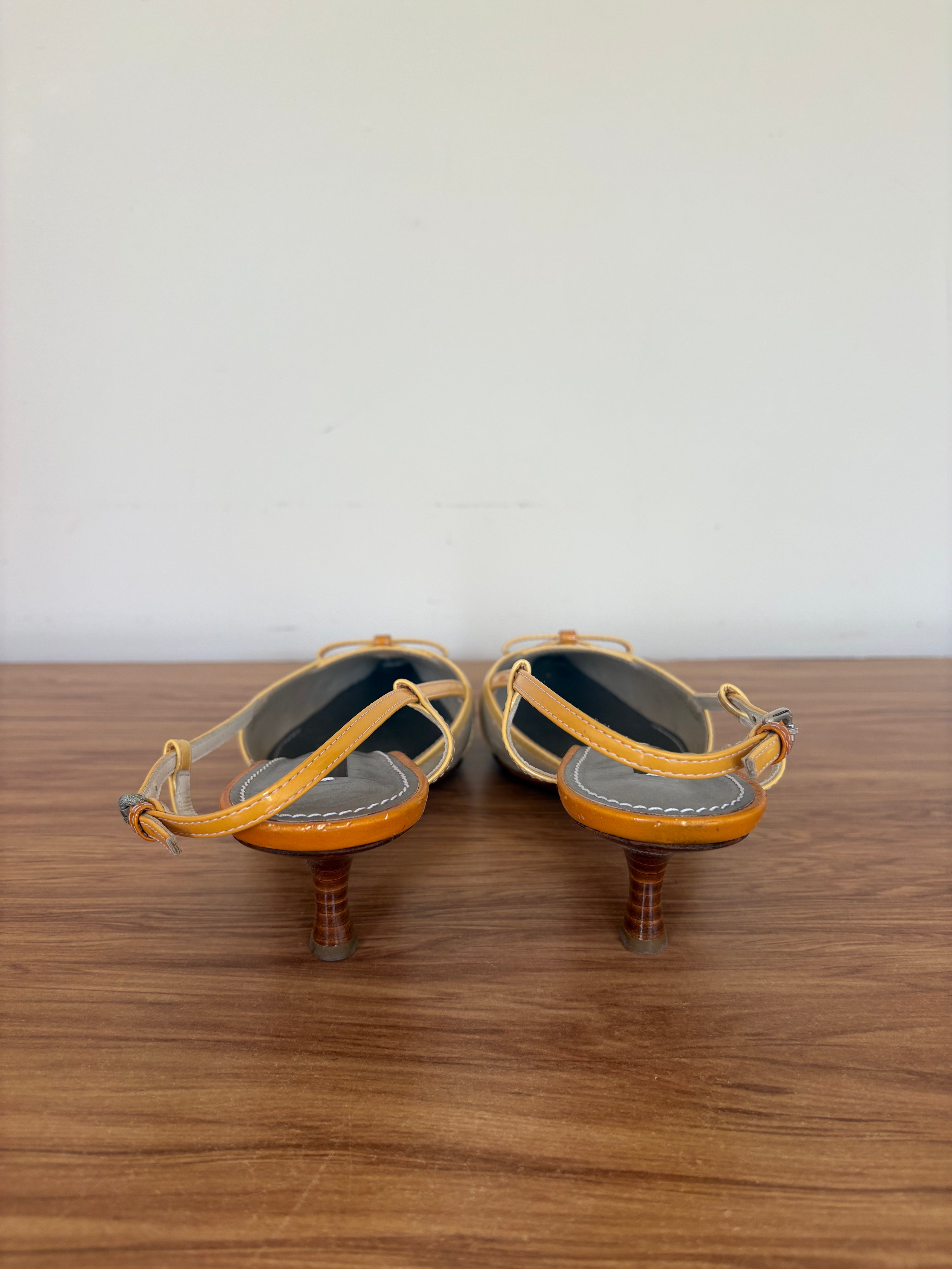 Louis Vuitton yellow monogram kitten slingback mules (36.5)
