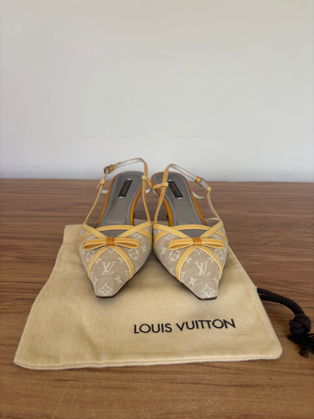 Louis Vuitton yellow monogram kitten slingback mules (36.5)