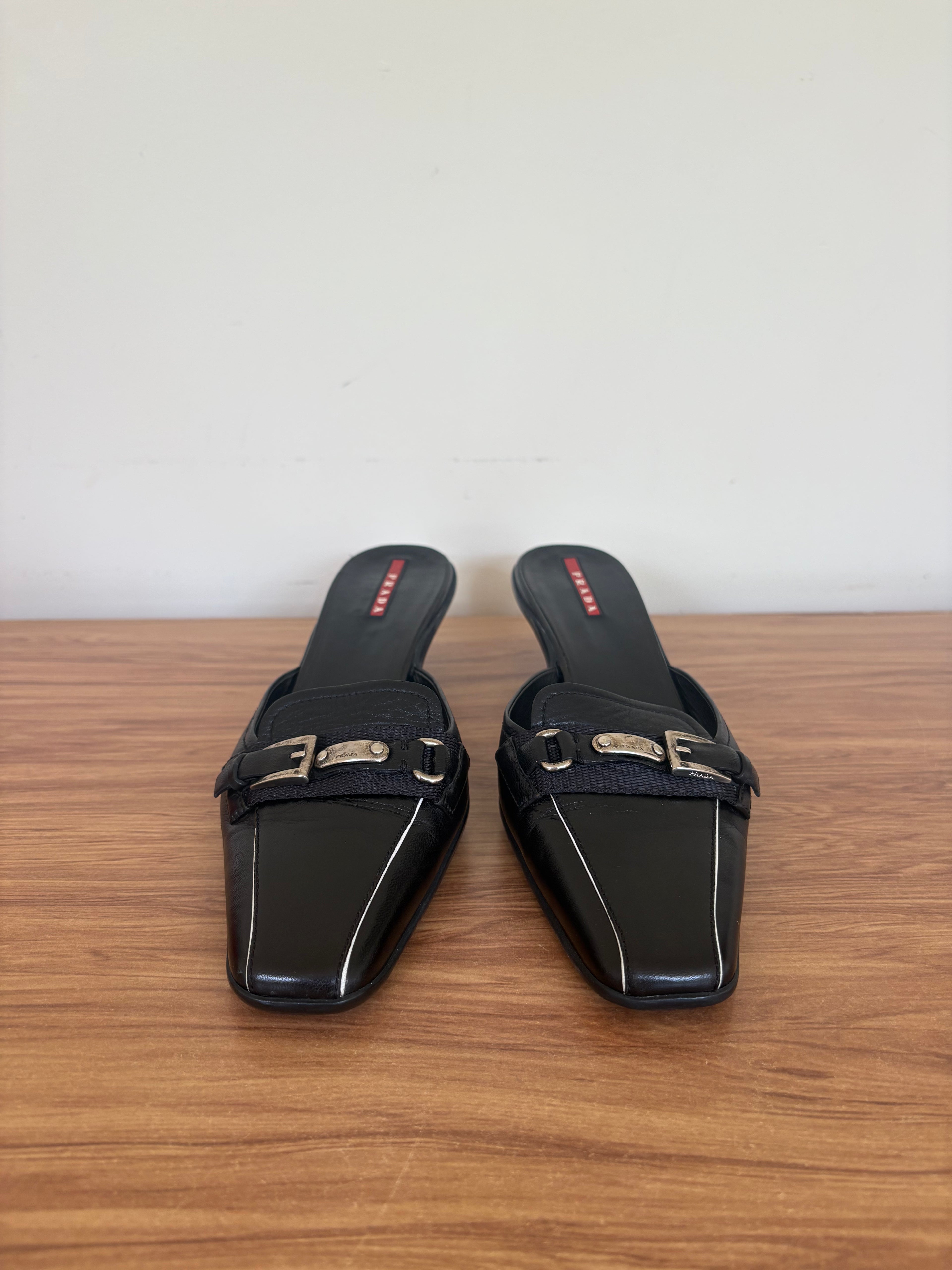 Prada sports black leather kitten pumps (37)