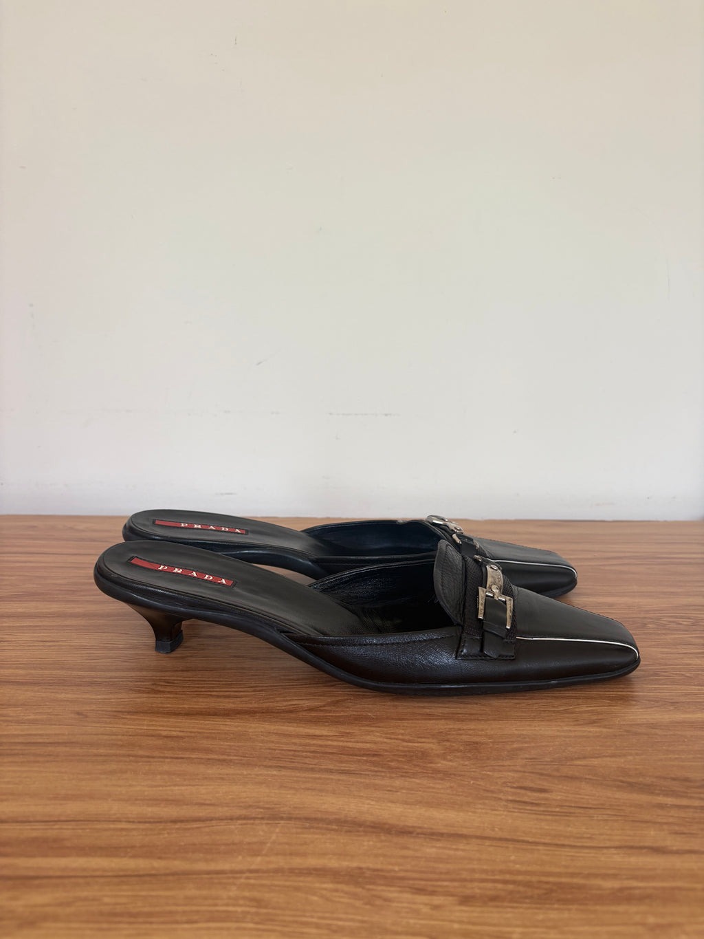 Prada sports black leather kitten pumps (37)